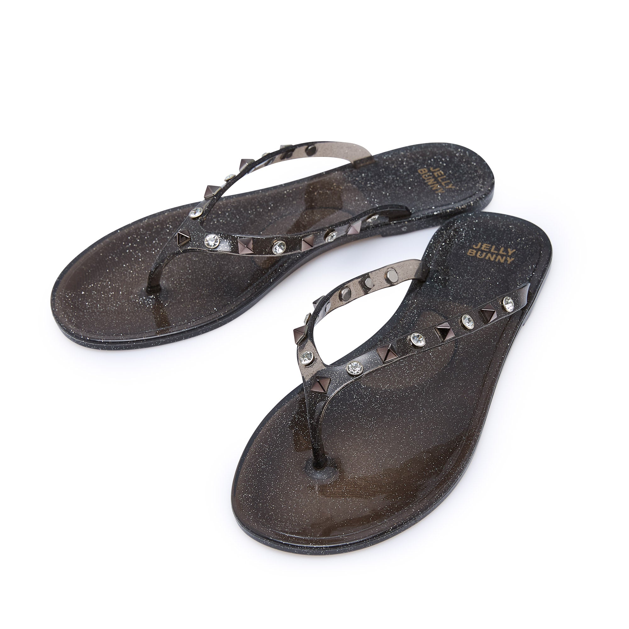 Elena Stud Flat Sandals Black