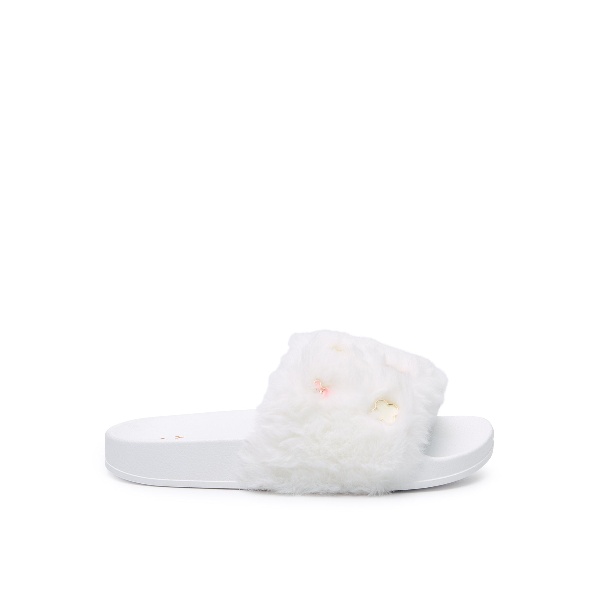Mini Slide Fur Daba Flat Sandals For Girls White