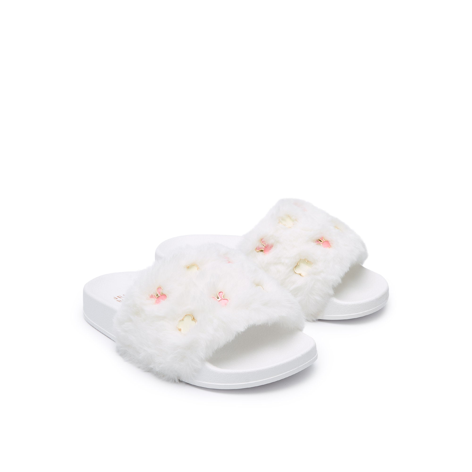 Mini Slide Fur Daba Flat Sandals For Girls White