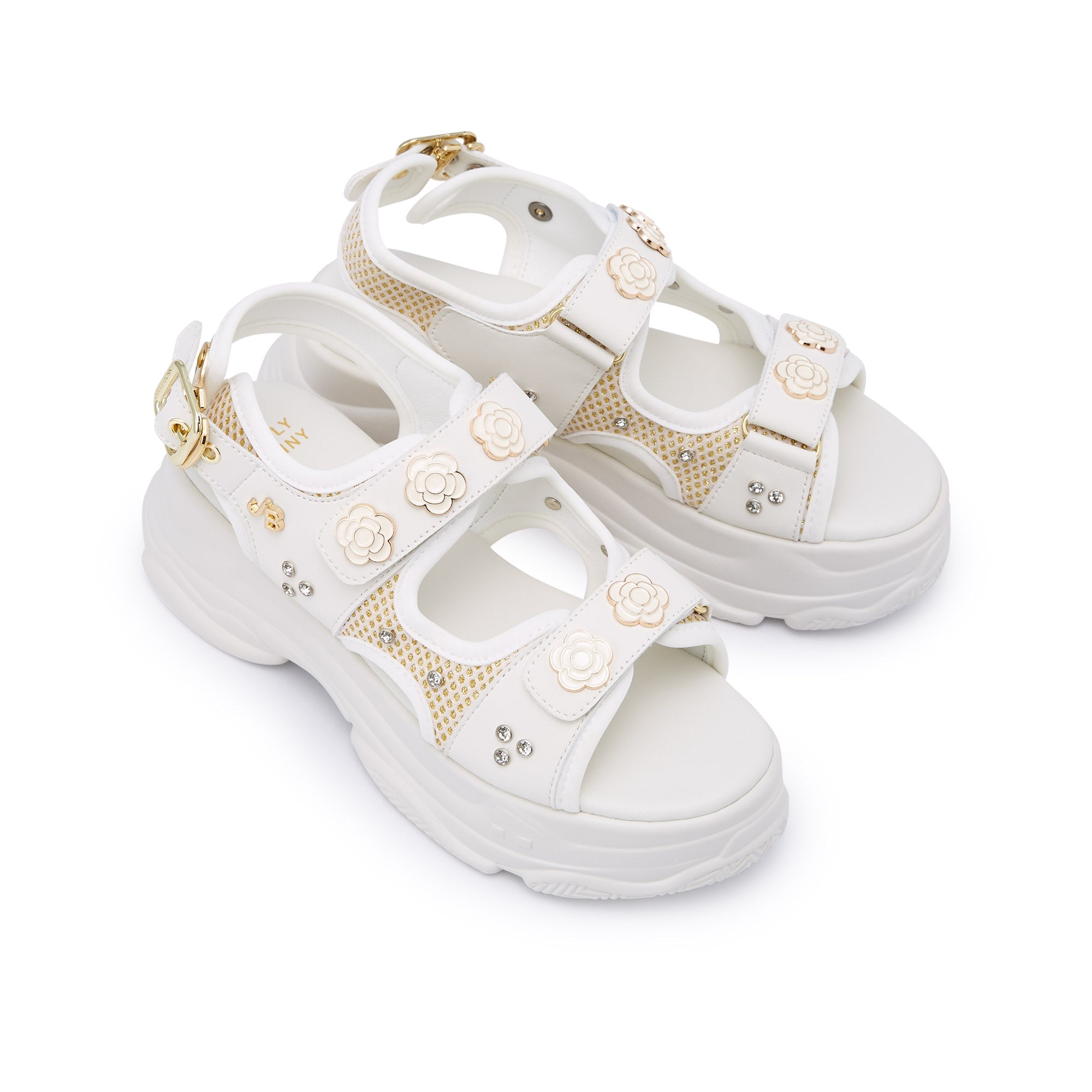 รองเท้าแพลตฟอร์มรัดส้นเท้า Picotee Jocasta White