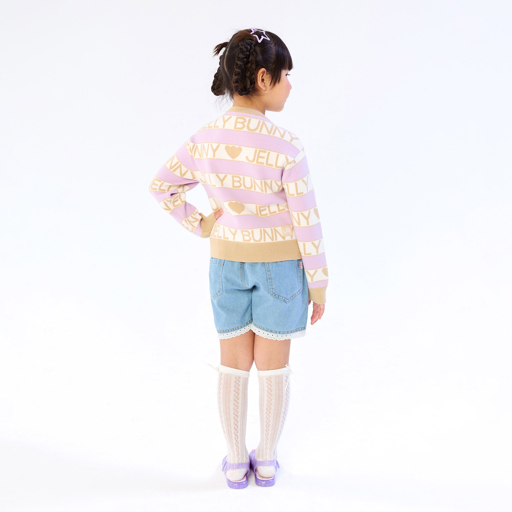 เสื้อคาร์ดิแกนคอวีปักโลโก้ สำหรับเด็กผู้หญิง Purple