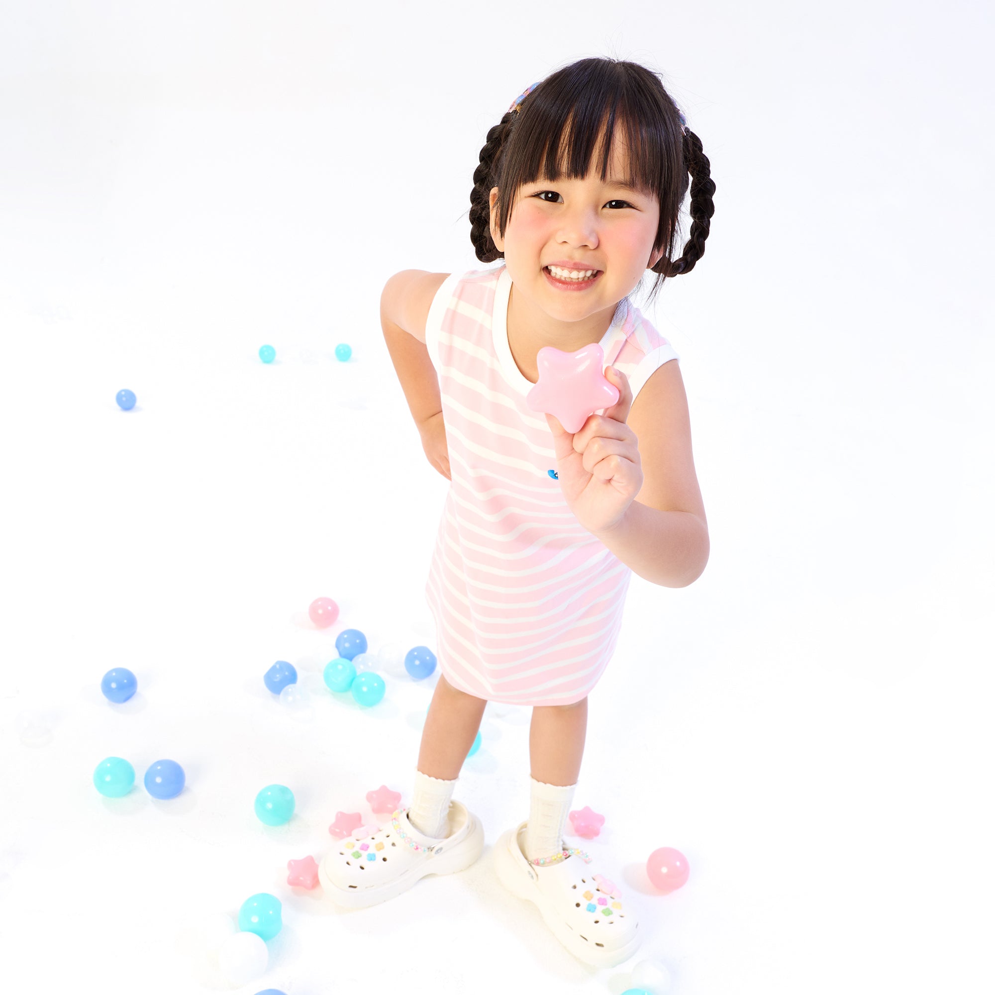 Double Eyes Logo Stripe Mini Dress Pink