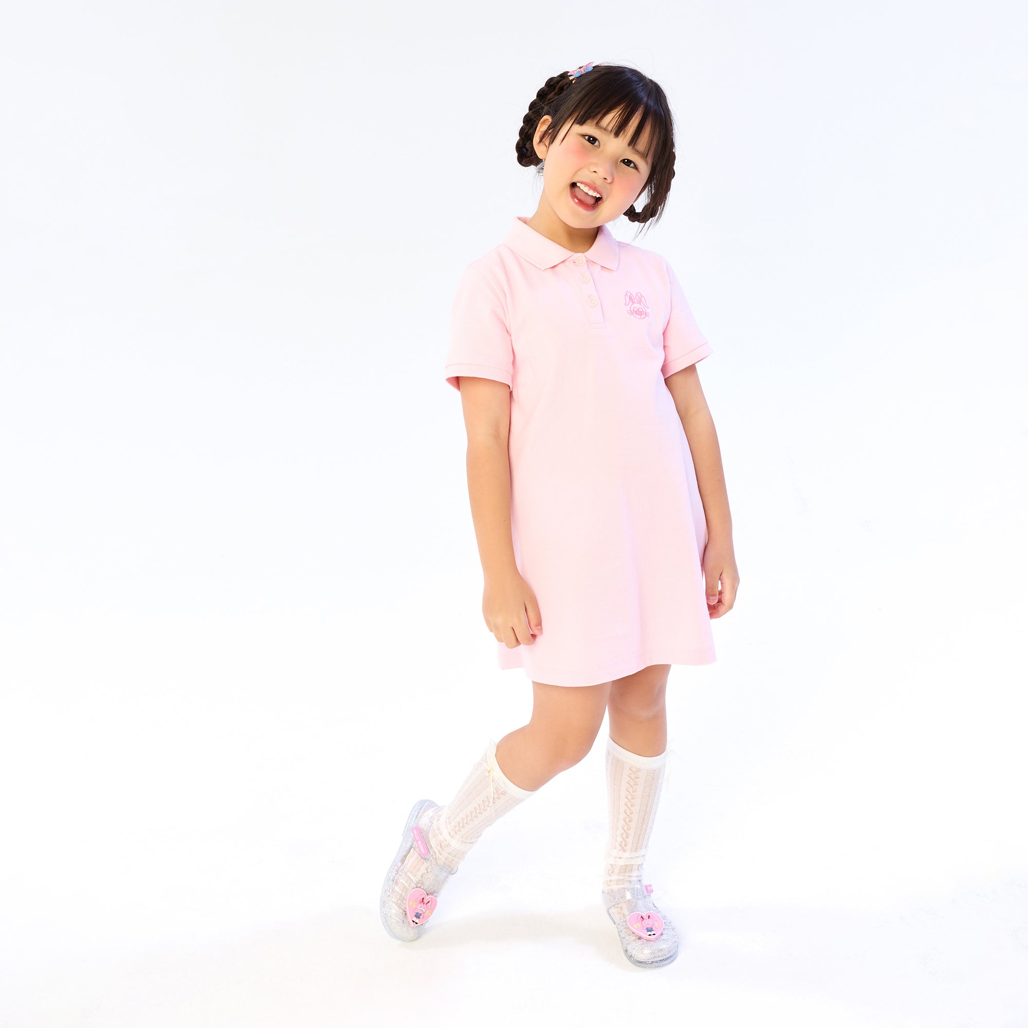 เดรสสั้นโปโลปักลาย Jerme สำหรับเด็กผู้หญิง Pink