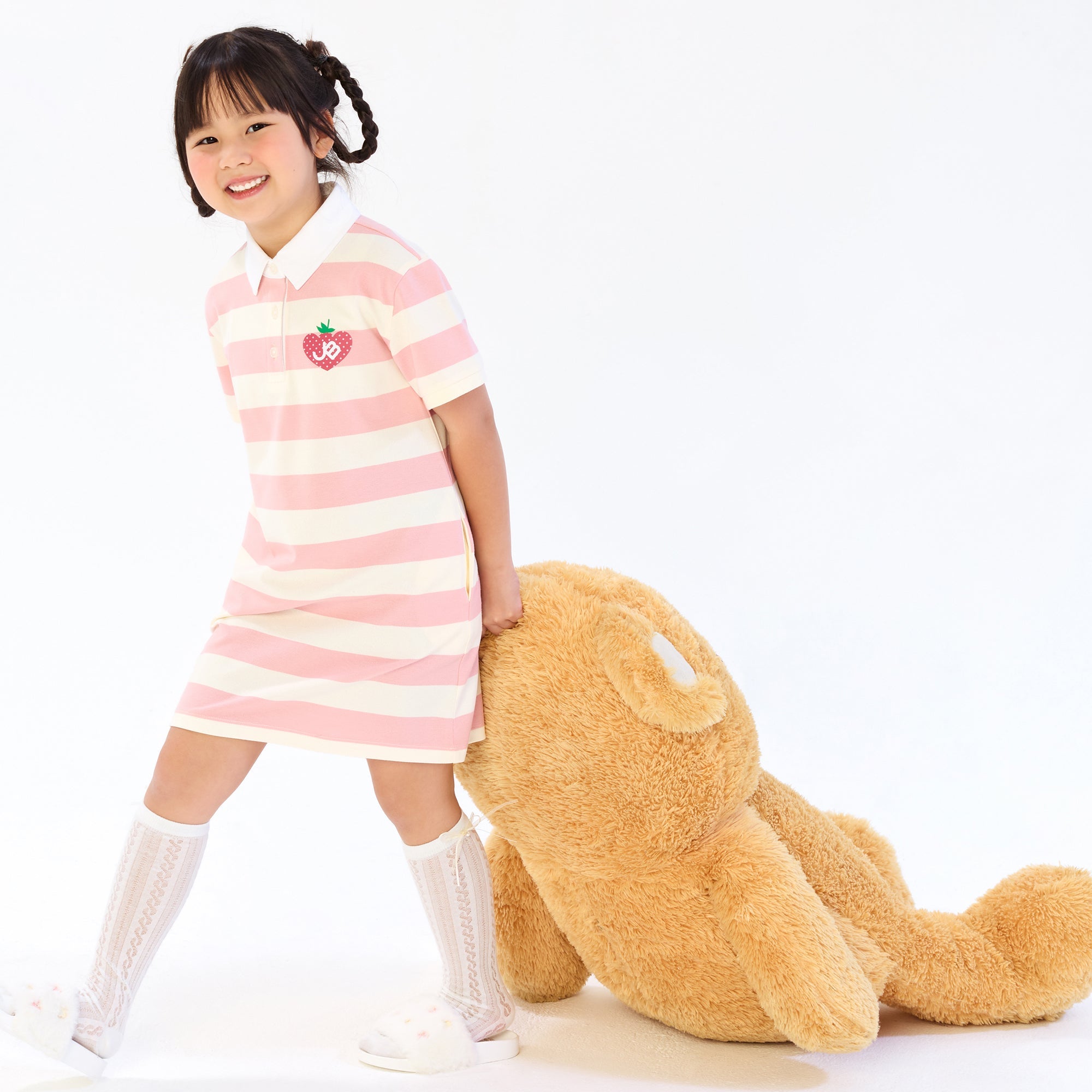 เดรสสั้นโปโลลายทาง สำหรับเด็กผู้หญิง Pink