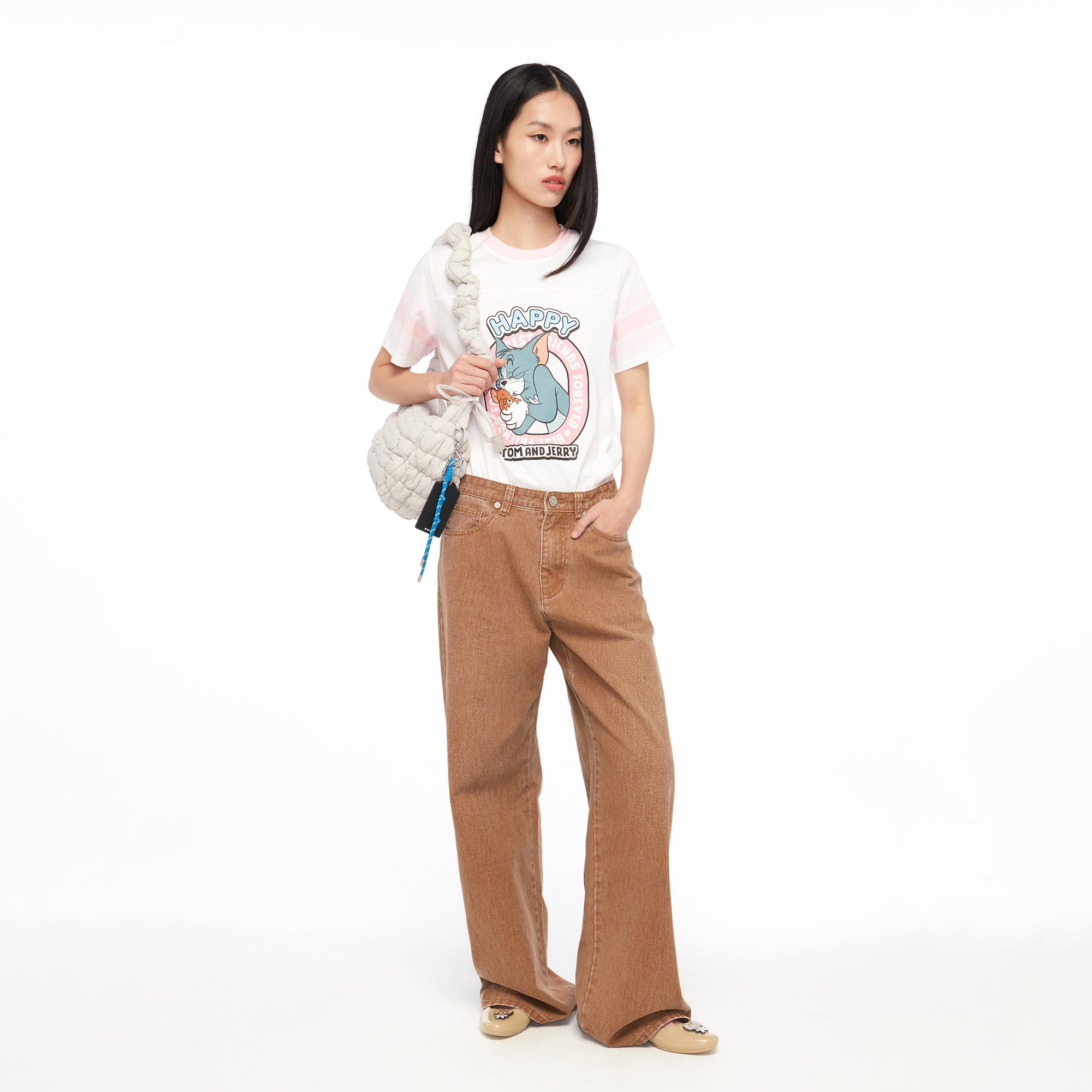 เสื้อยืดแขนสั้นพิมพ์ลาย Tom and Jerry White