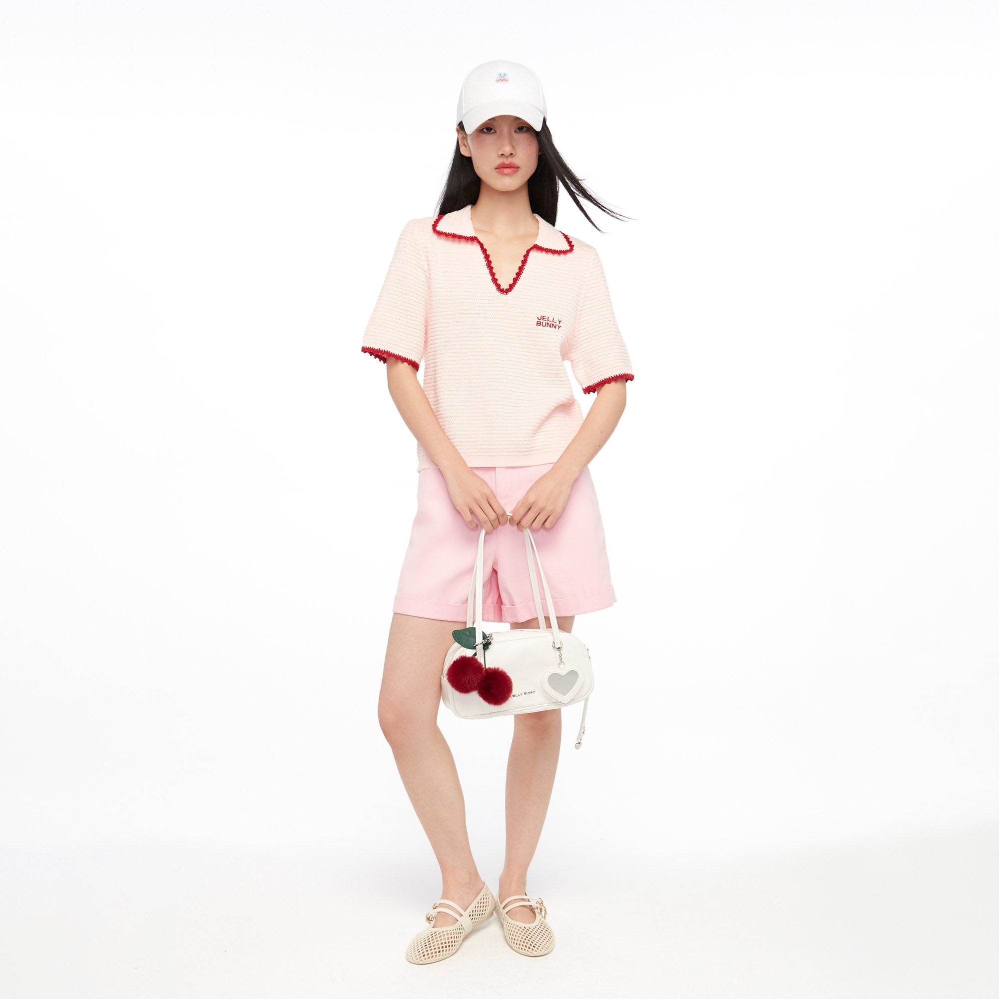 Logo Embroidery Knitted Top Pink