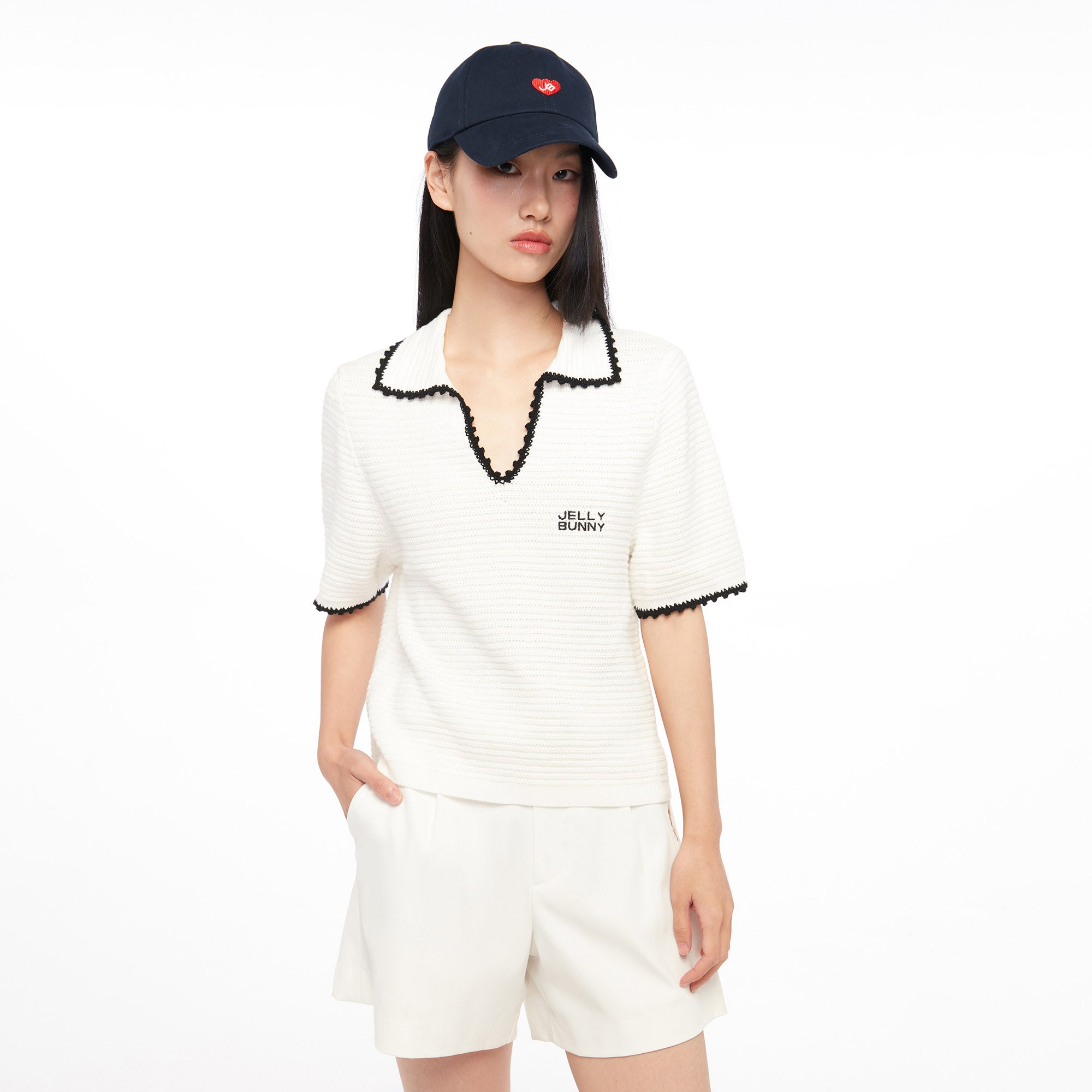 Logo Embroidery Knitted Top White