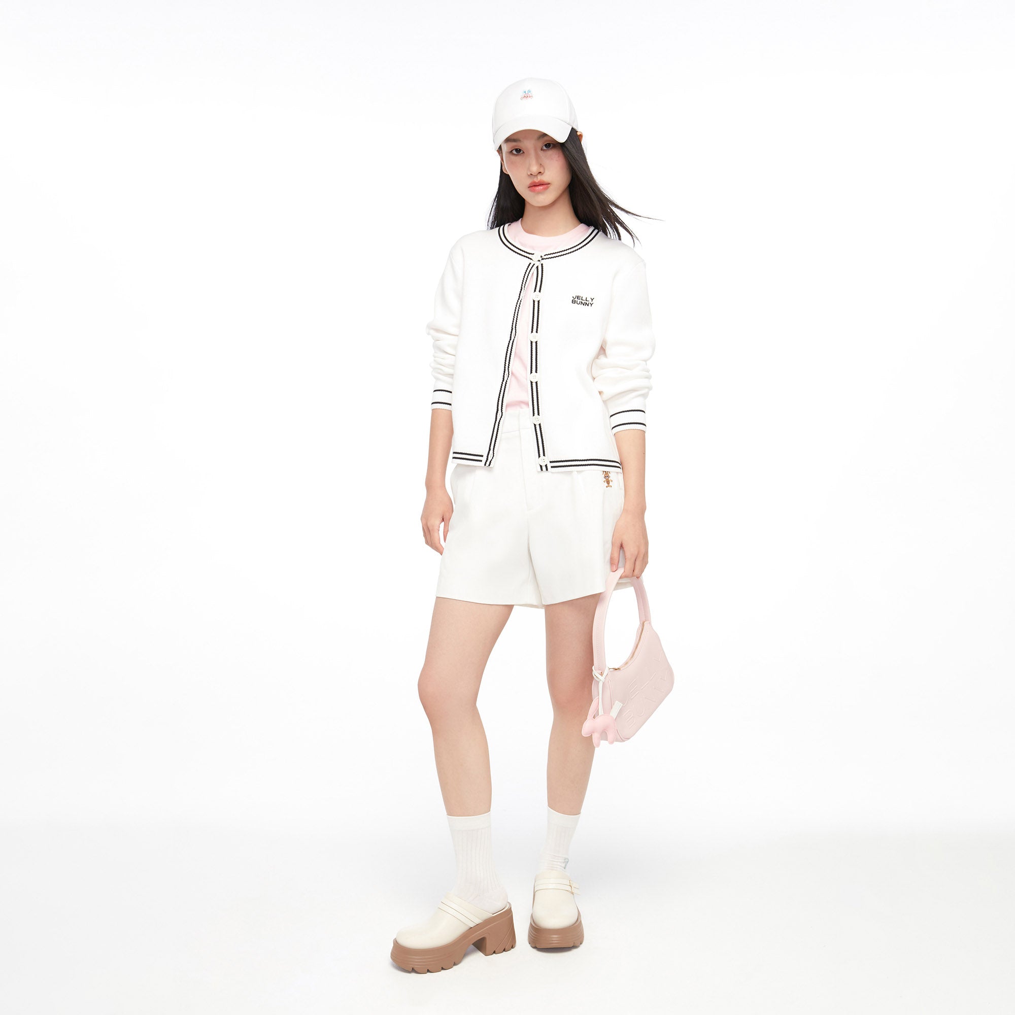 Logo Crewneck Long Sleeve Cardigan White