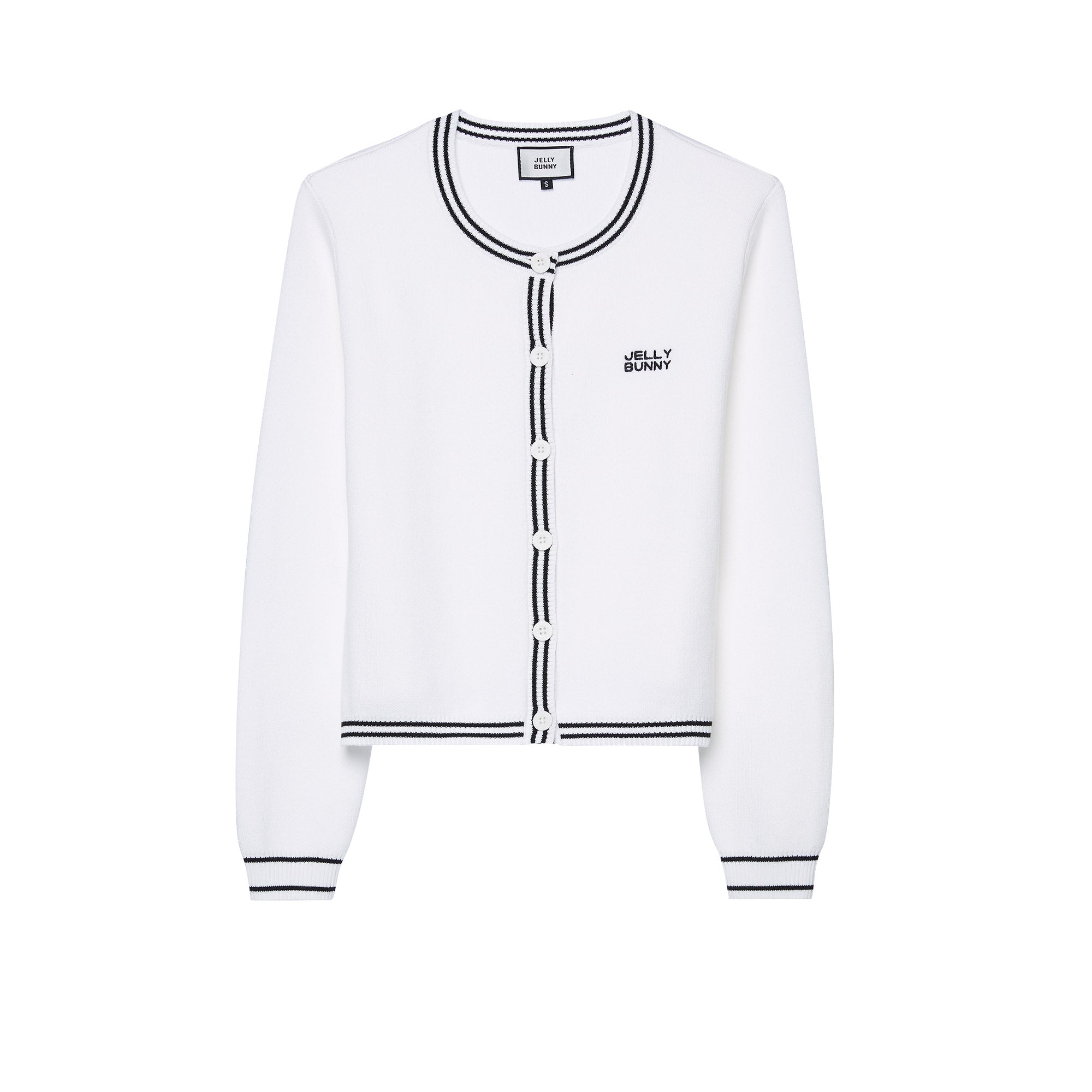 Logo Crewneck Long Sleeve Cardigan White