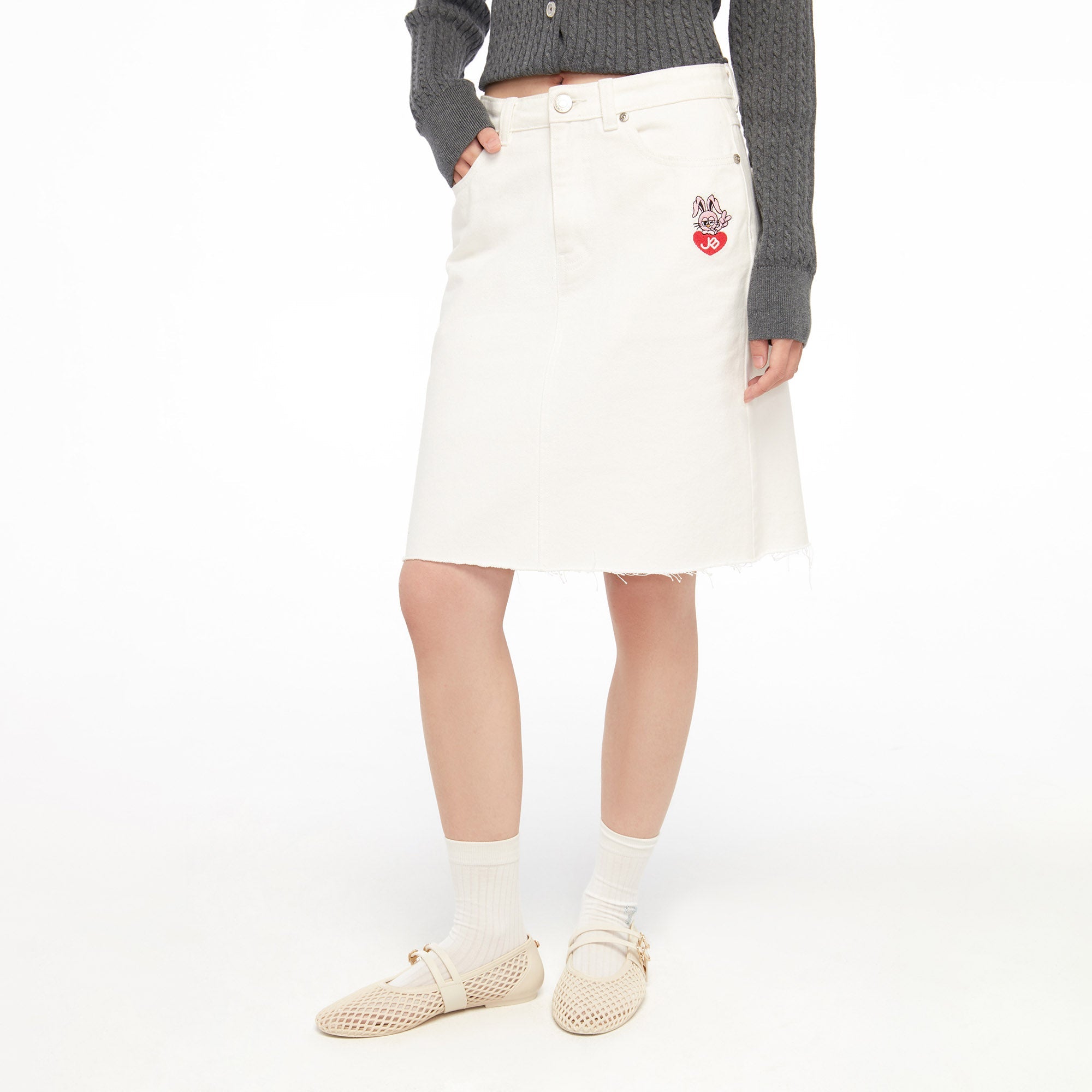 Jerme Frayed Denim Mini Skirt White
