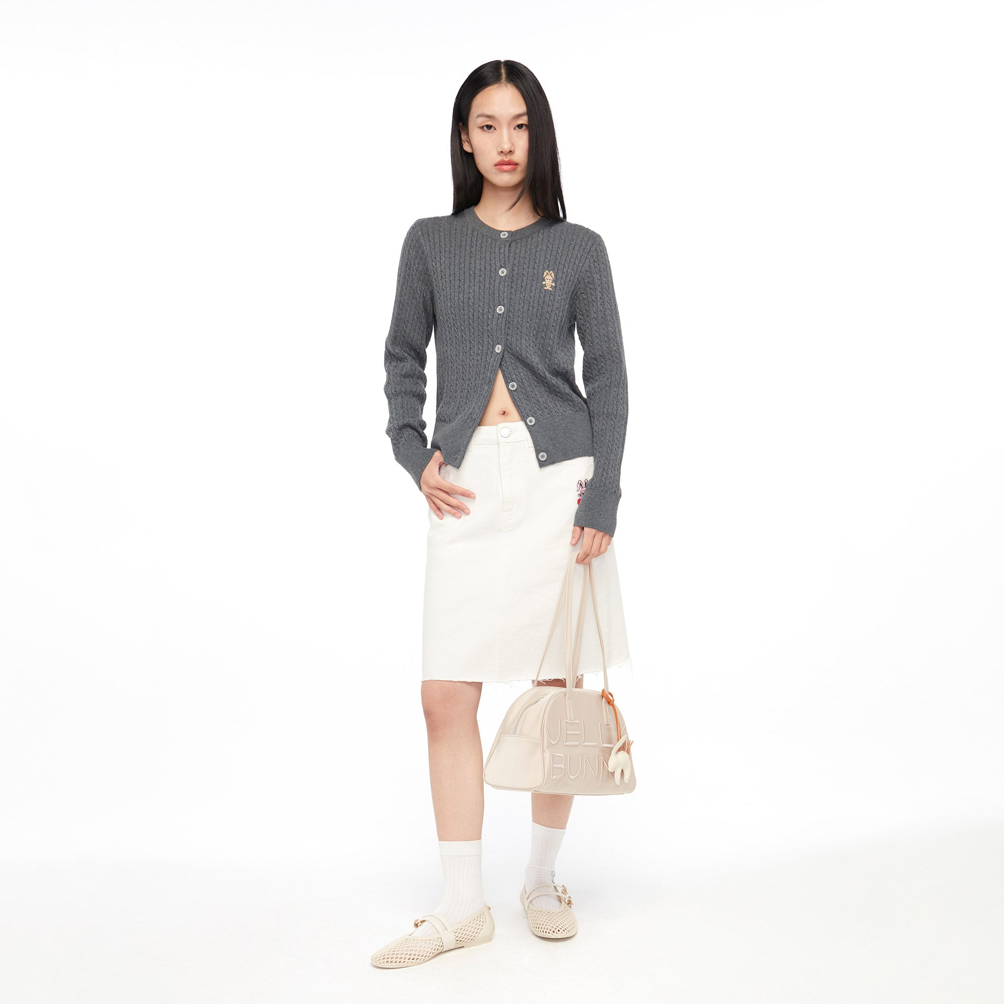Jerme Frayed Denim Mini Skirt White