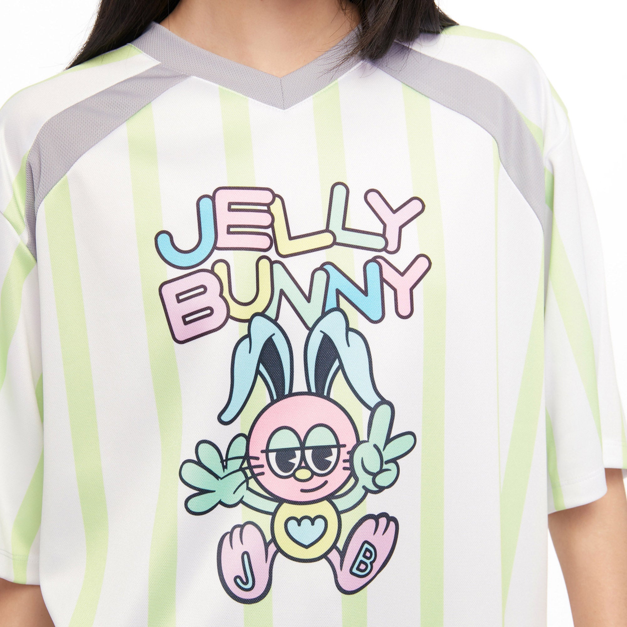 เสื้อยืดแขนสั้นลายทางพิมพ์ลาย Grumpy Jerme Green