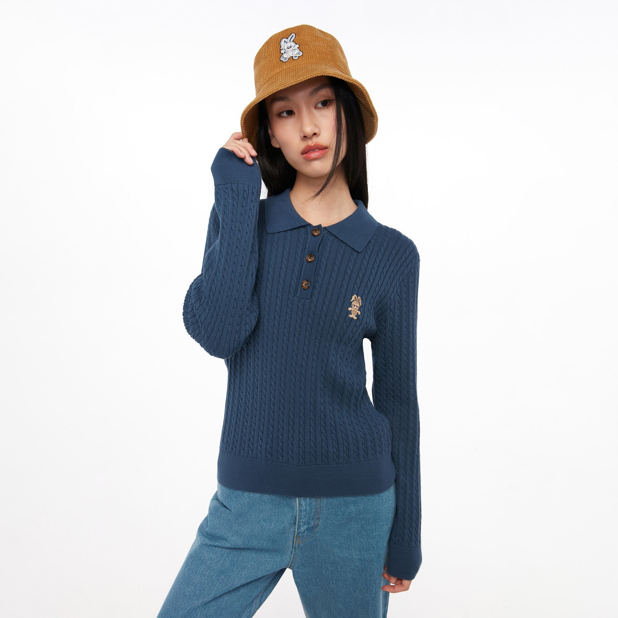 Knitted Long Sleeve Top Navy
