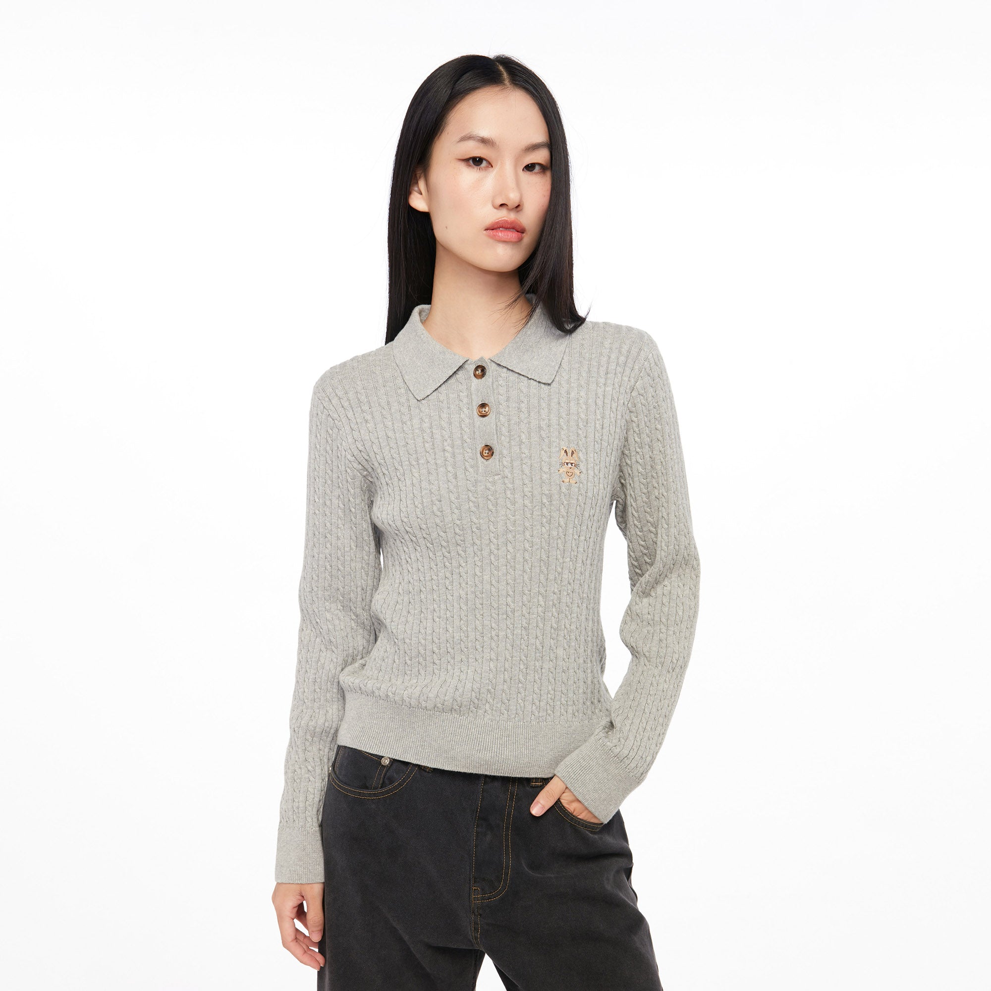 Knitted Long Sleeve Top Grey