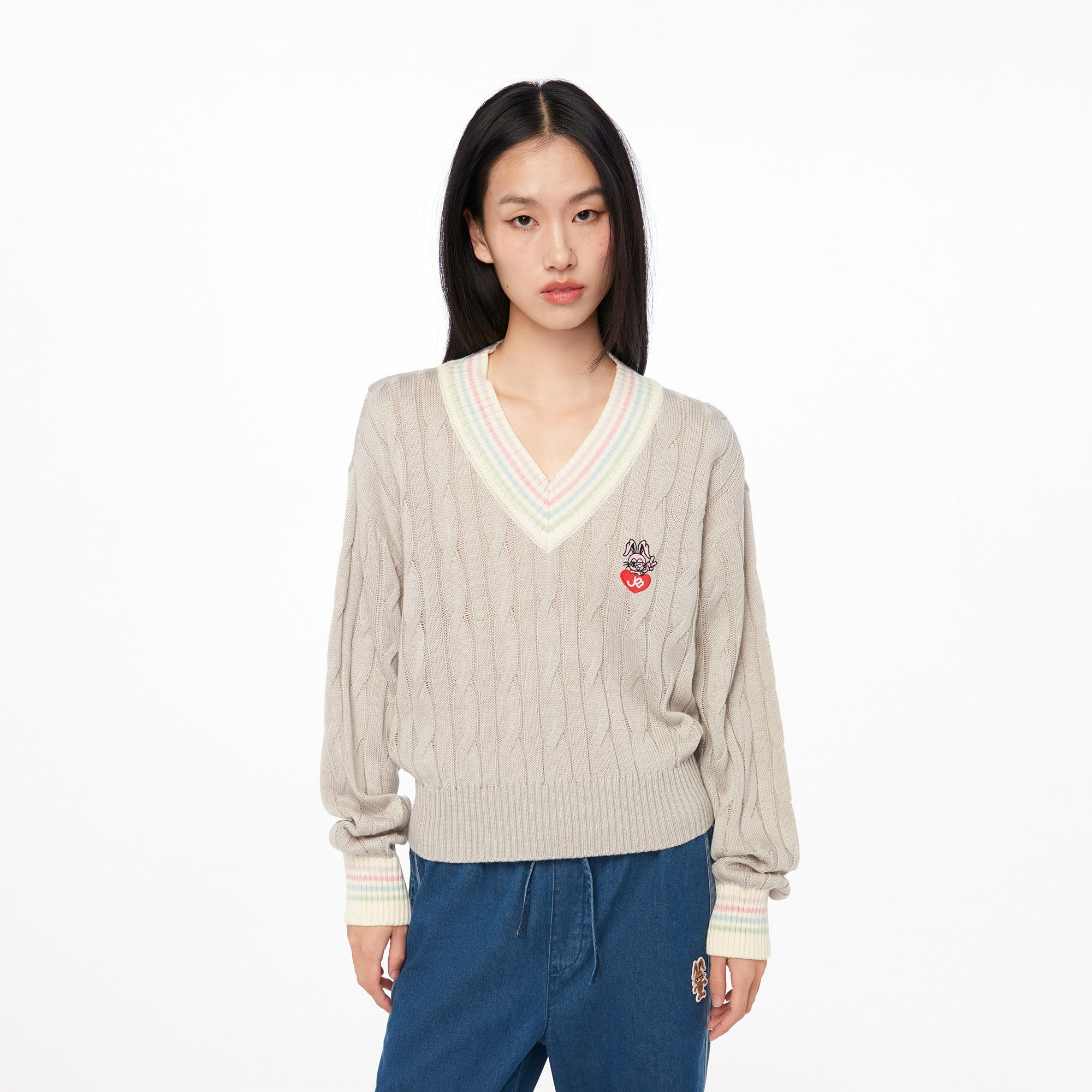 Jerme Cable Knitted Long Sleeve Pullover Grey