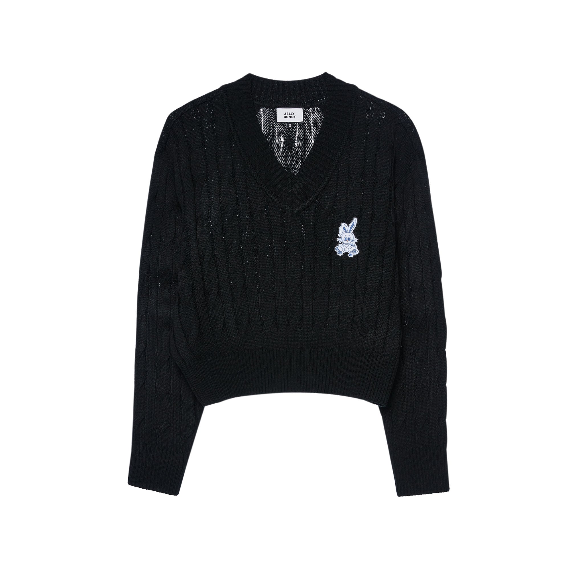 เสื้อพูลโอเวอร์ถักเคเบิ้ลนิตปักลาย Jerme Black