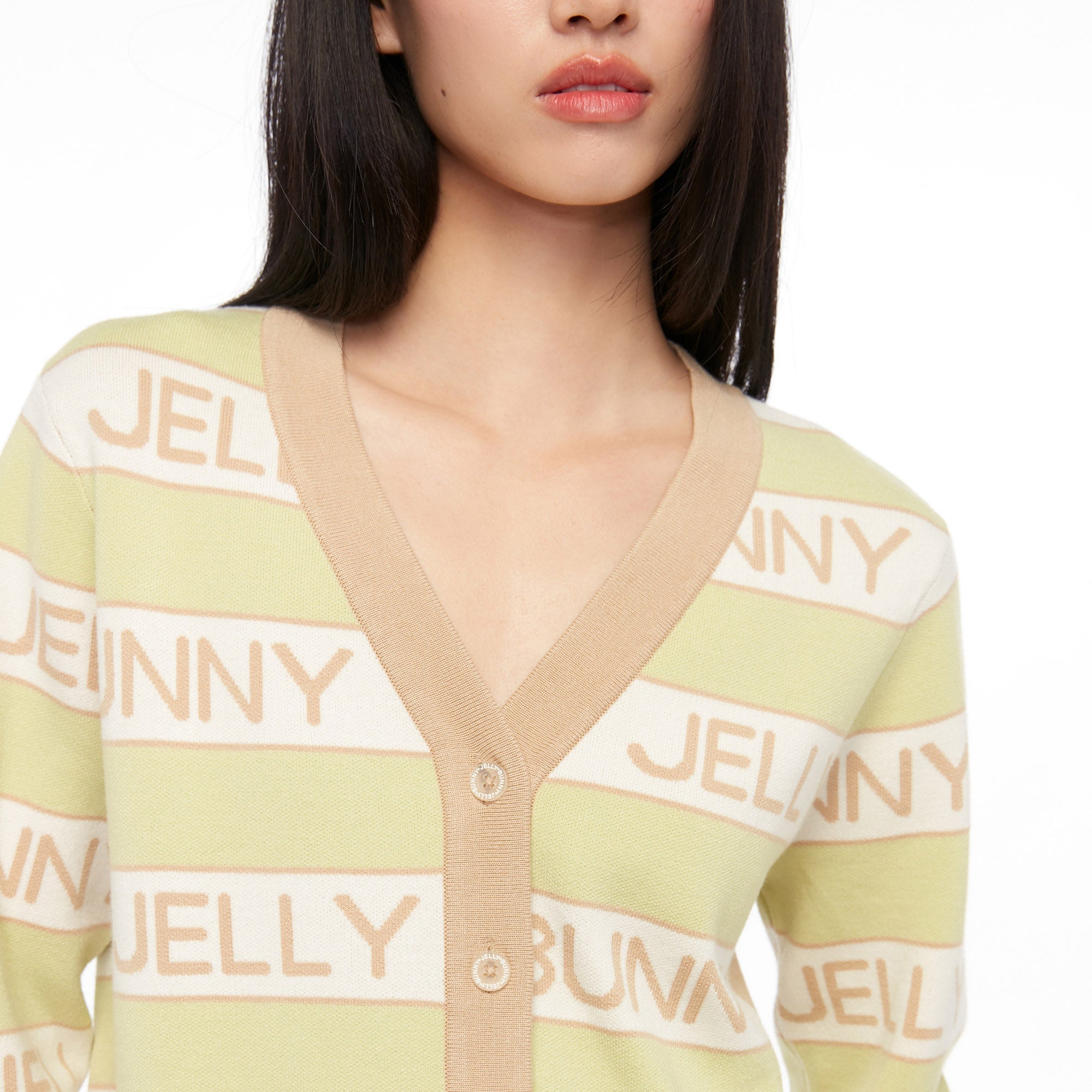 Logo V Neck Long Sleeve Cardigan Green