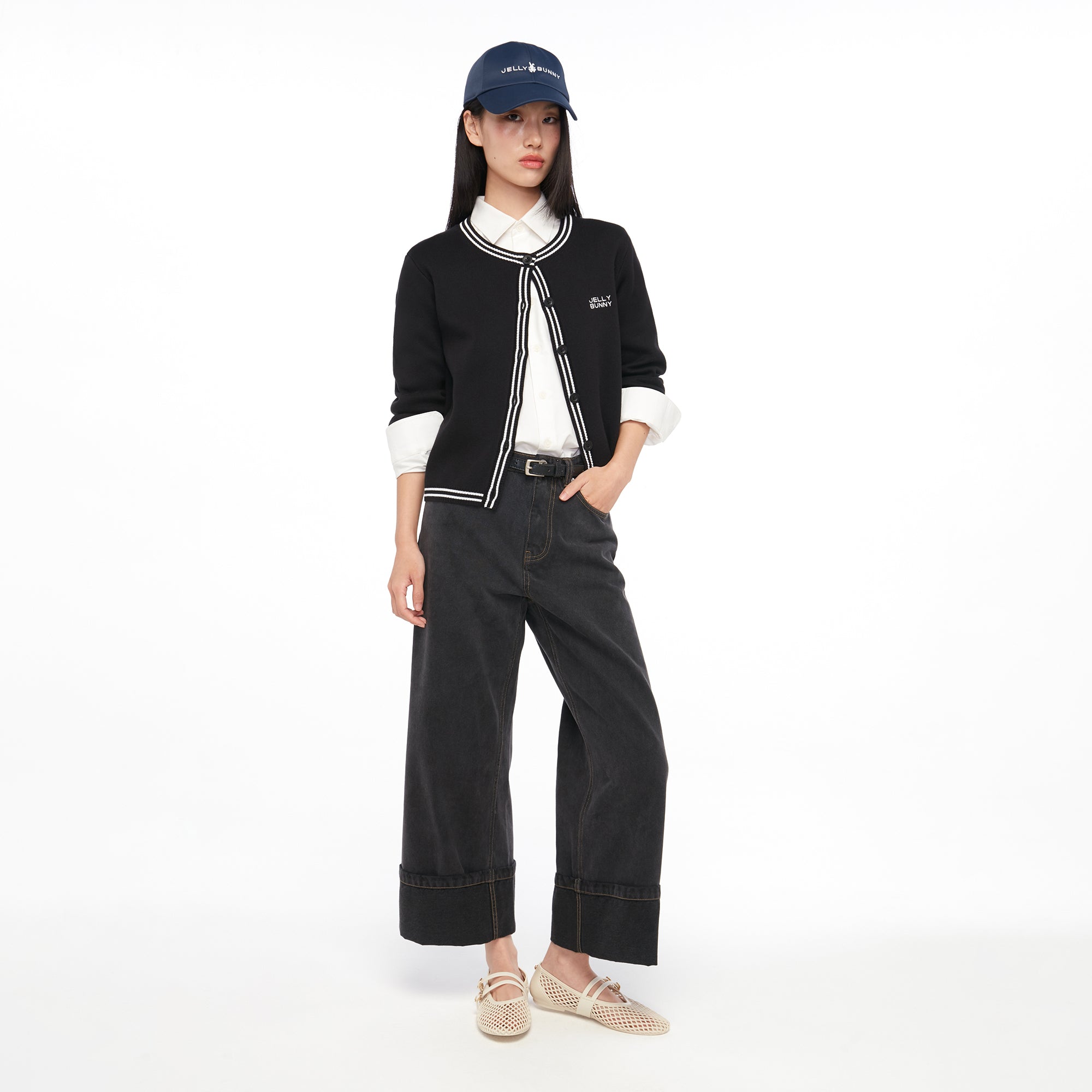Turn Up Wide Leg Denim Pants Black