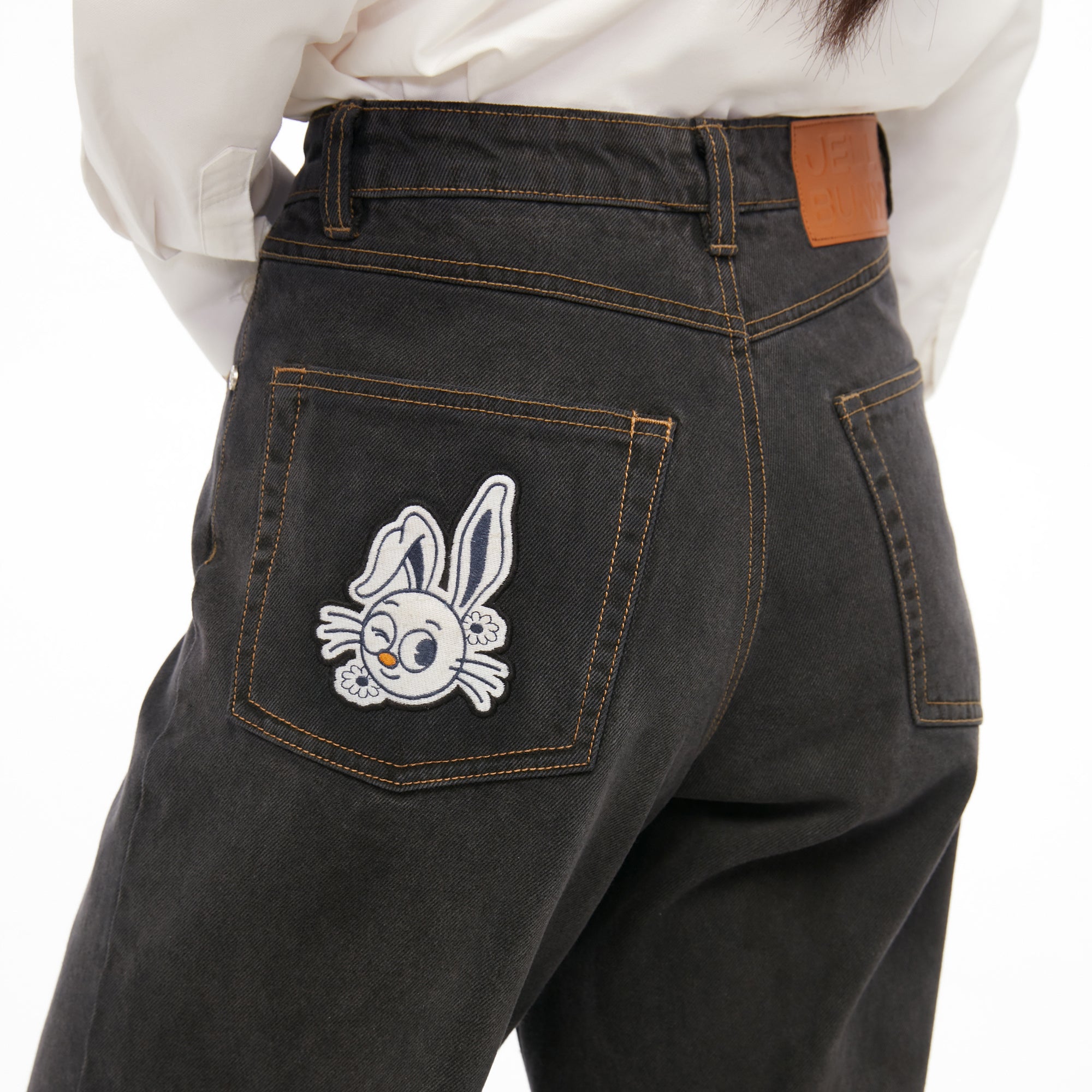 Turn Up Wide Leg Denim Pants Black