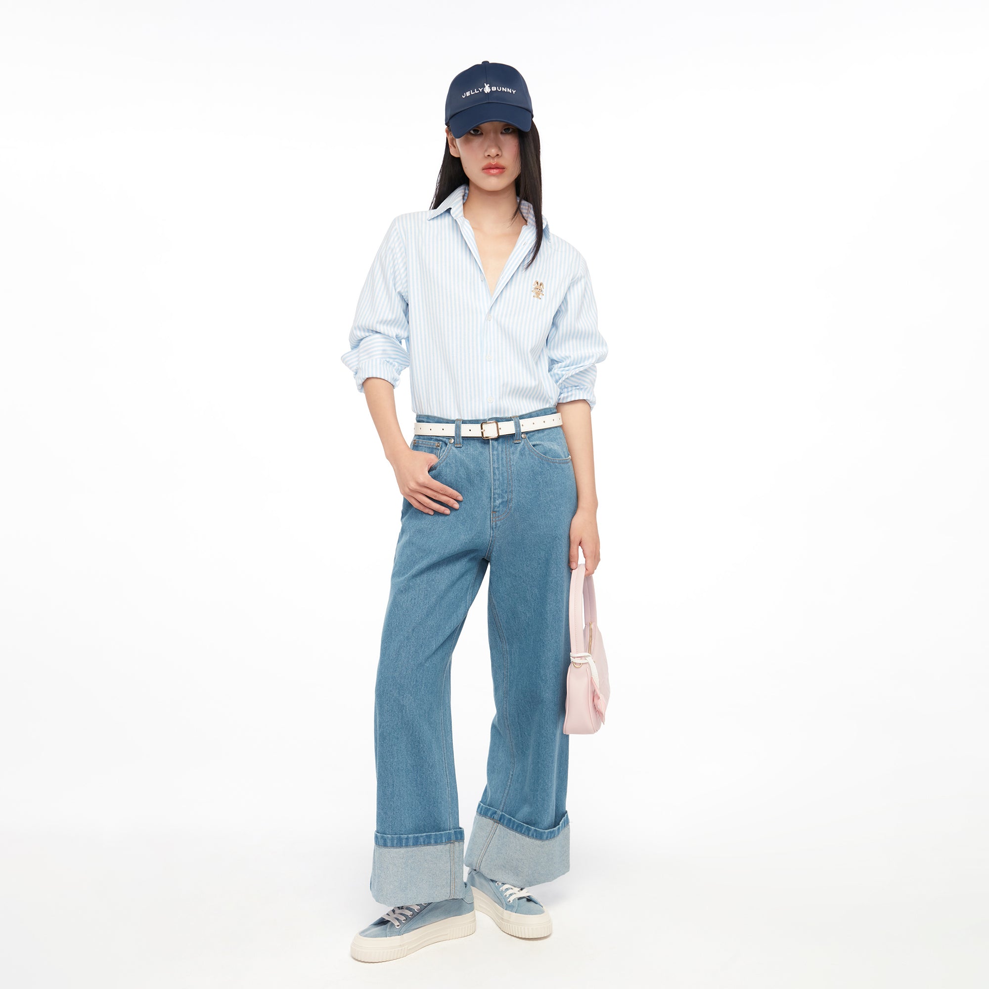 Turn Up Wide Leg Denim Pants Blue