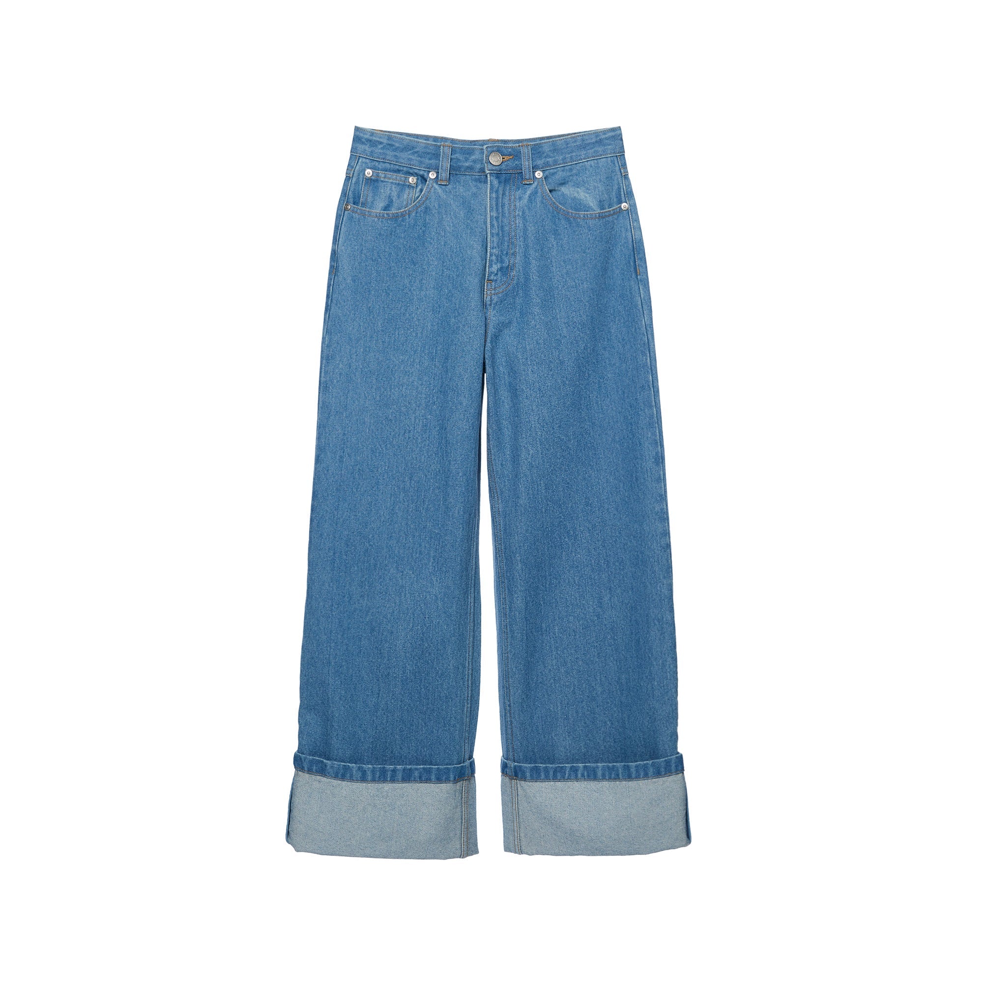 Turn Up Wide Leg Denim Pants Blue