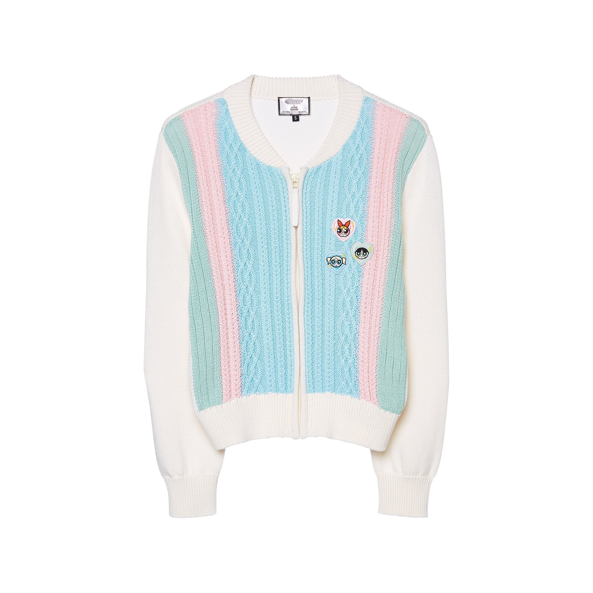 Powerpuff Girl Cable Knitted Zip Up Cardigan Multi Color