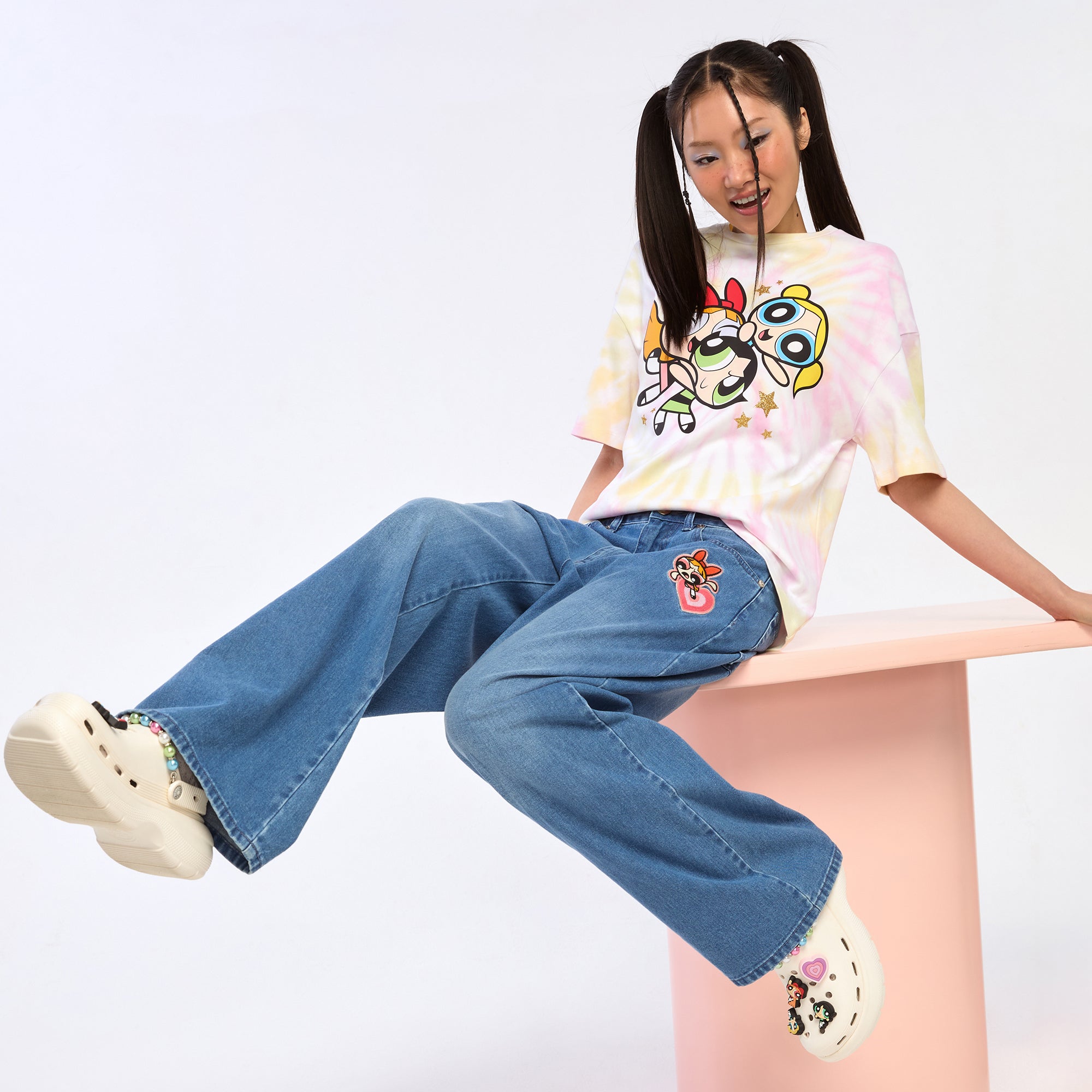 Powerpuff Girls Tie-Dye Crop T-Shirt Multi Color