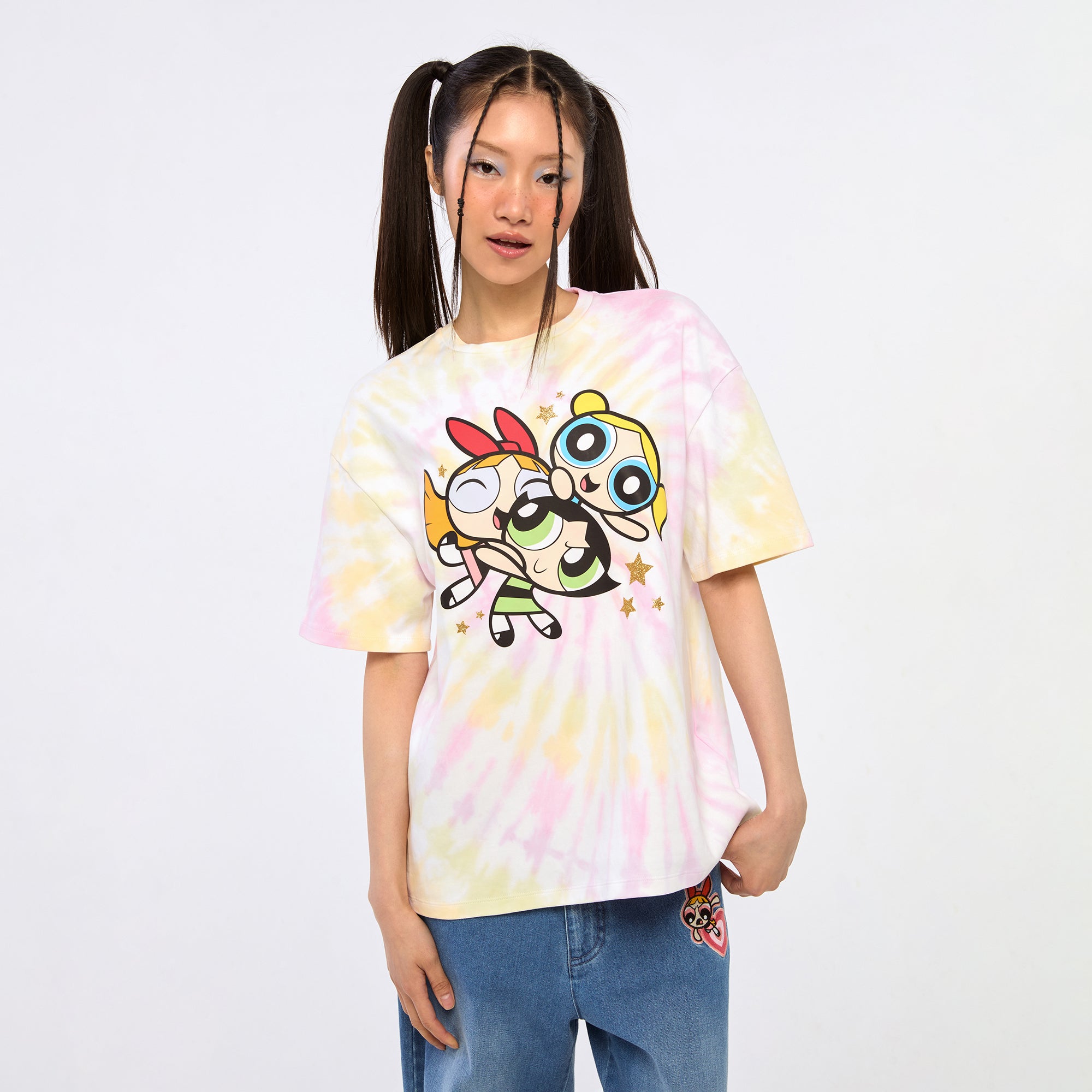 Powerpuff Girls Tie-Dye Crop T-Shirt Multi Color
