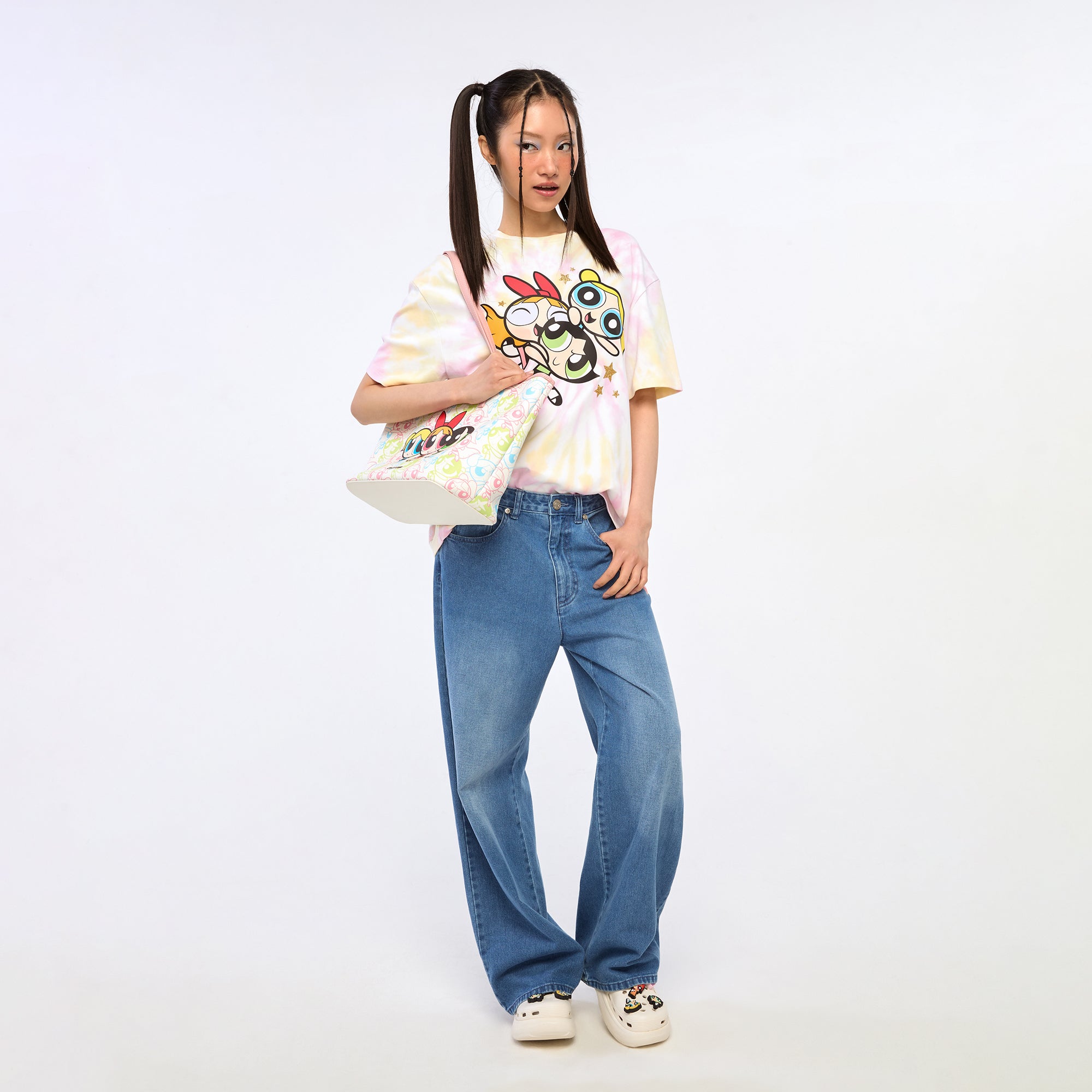 Powerpuff Girls Tie-Dye Crop T-Shirt Multi Color