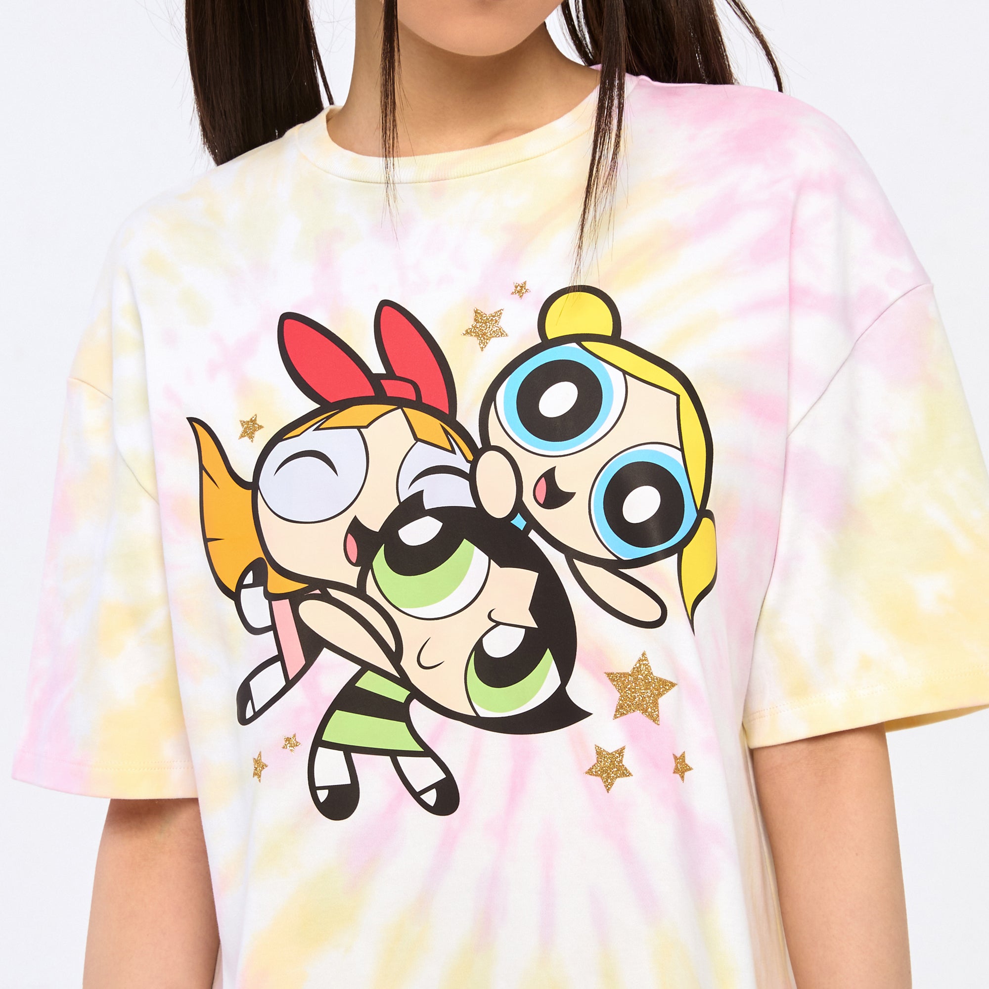 Powerpuff Girls Tie-Dye Crop T-Shirt Multi Color