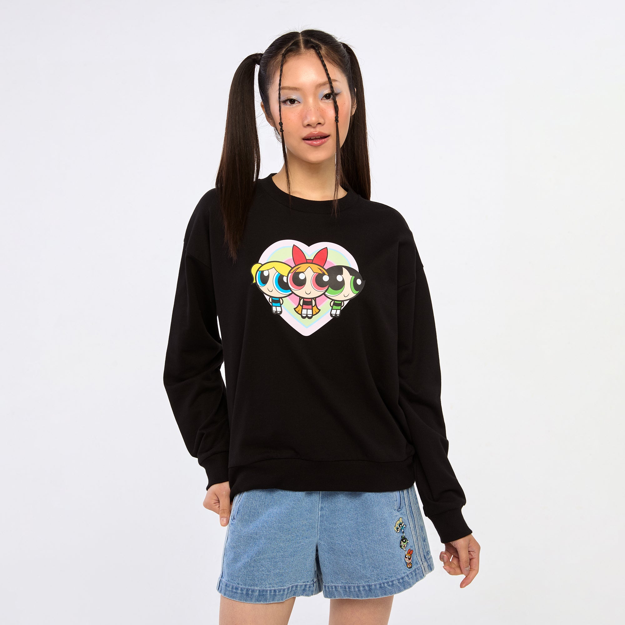 Powerpuff Girl Long Sleeve Pullover Black