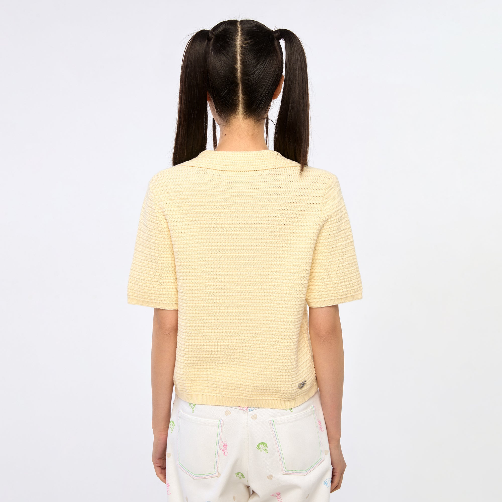 Powerpuff Girl Embroidery Knitted Top Cream