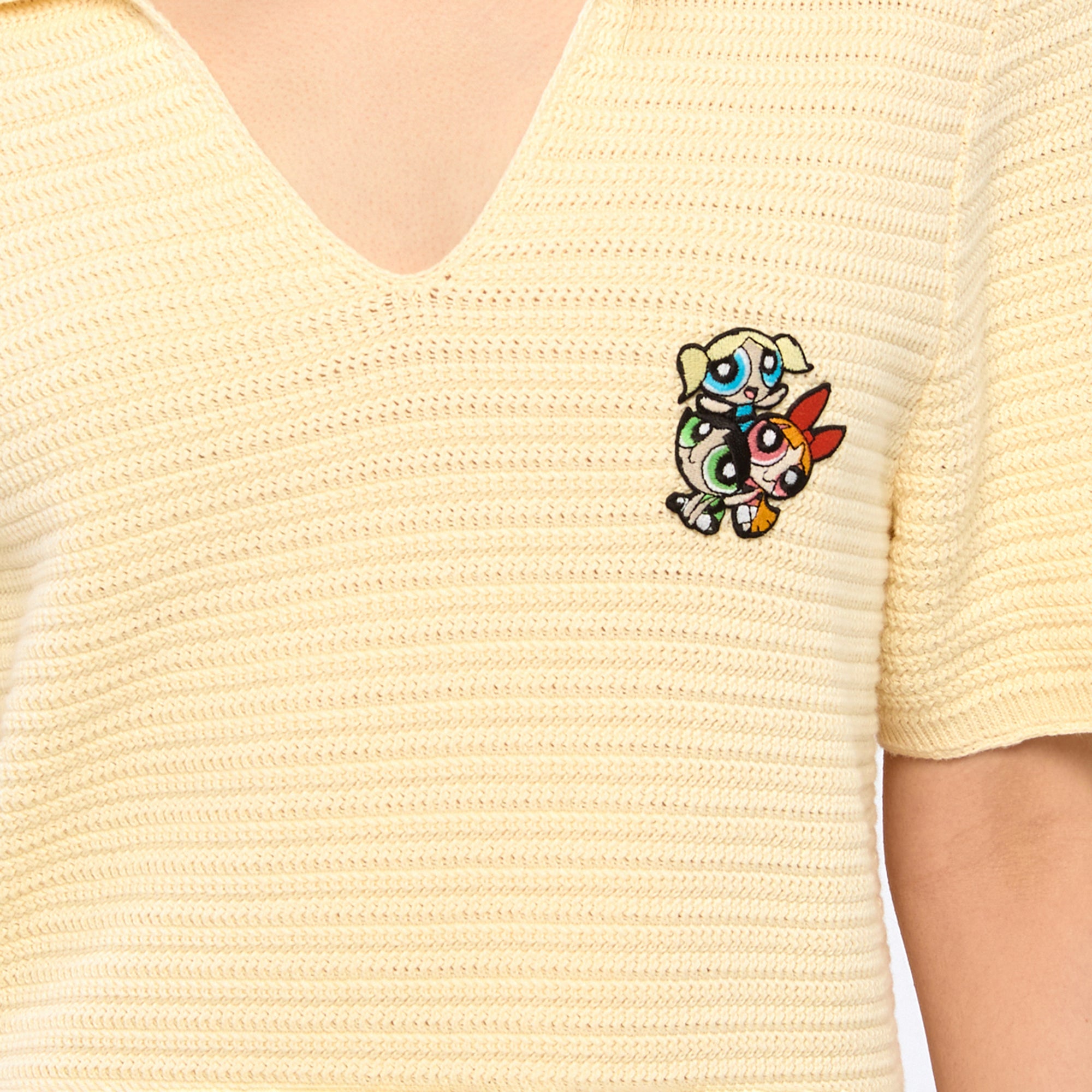Powerpuff Girl Embroidery Knitted Top Cream