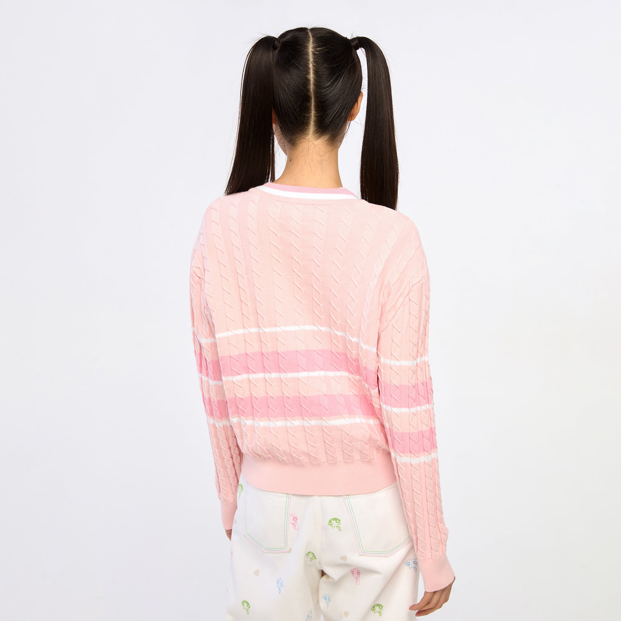 Powerpuff Girl Cable Knitted Cardigan Pink