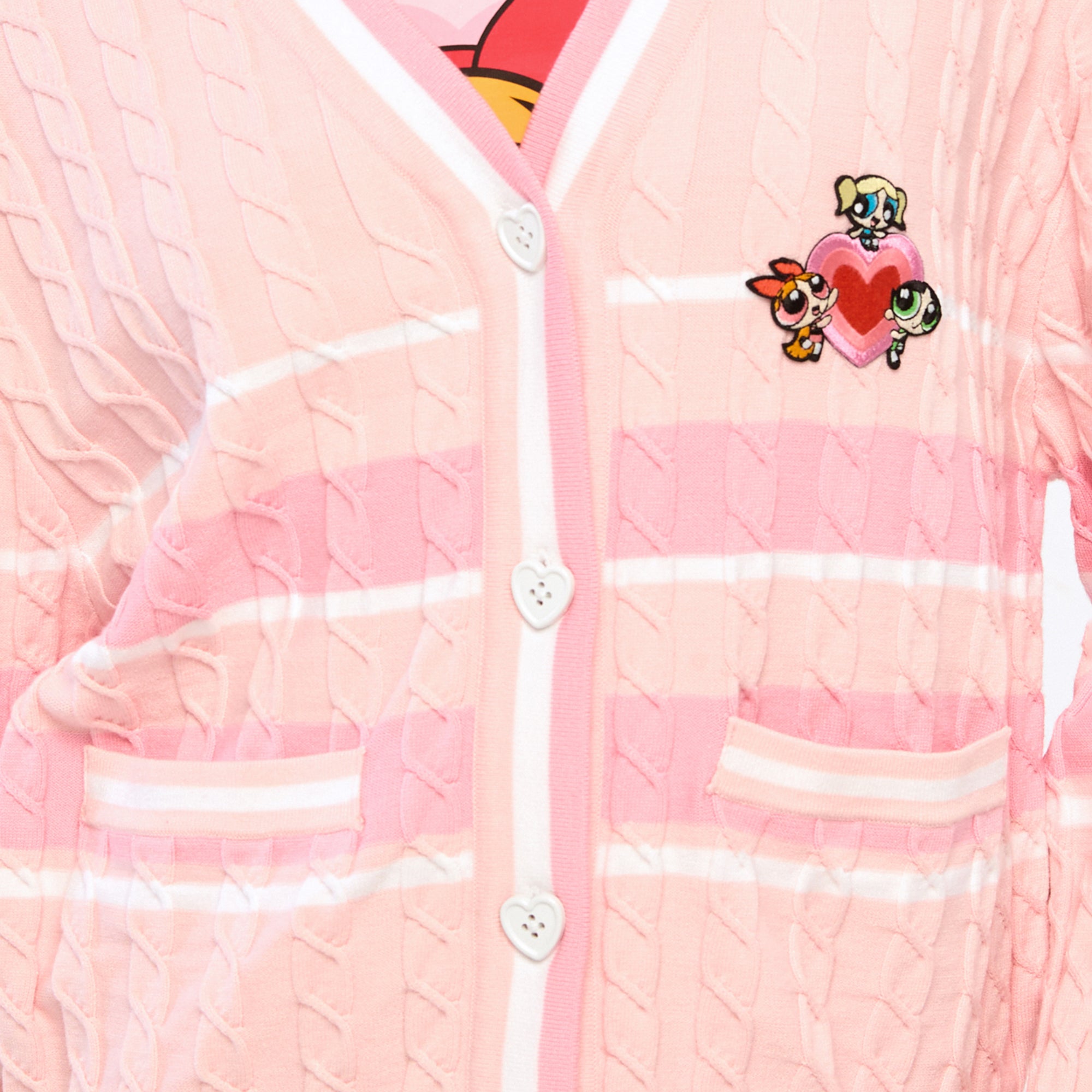 Powerpuff Girl Cable Knitted Cardigan Pink