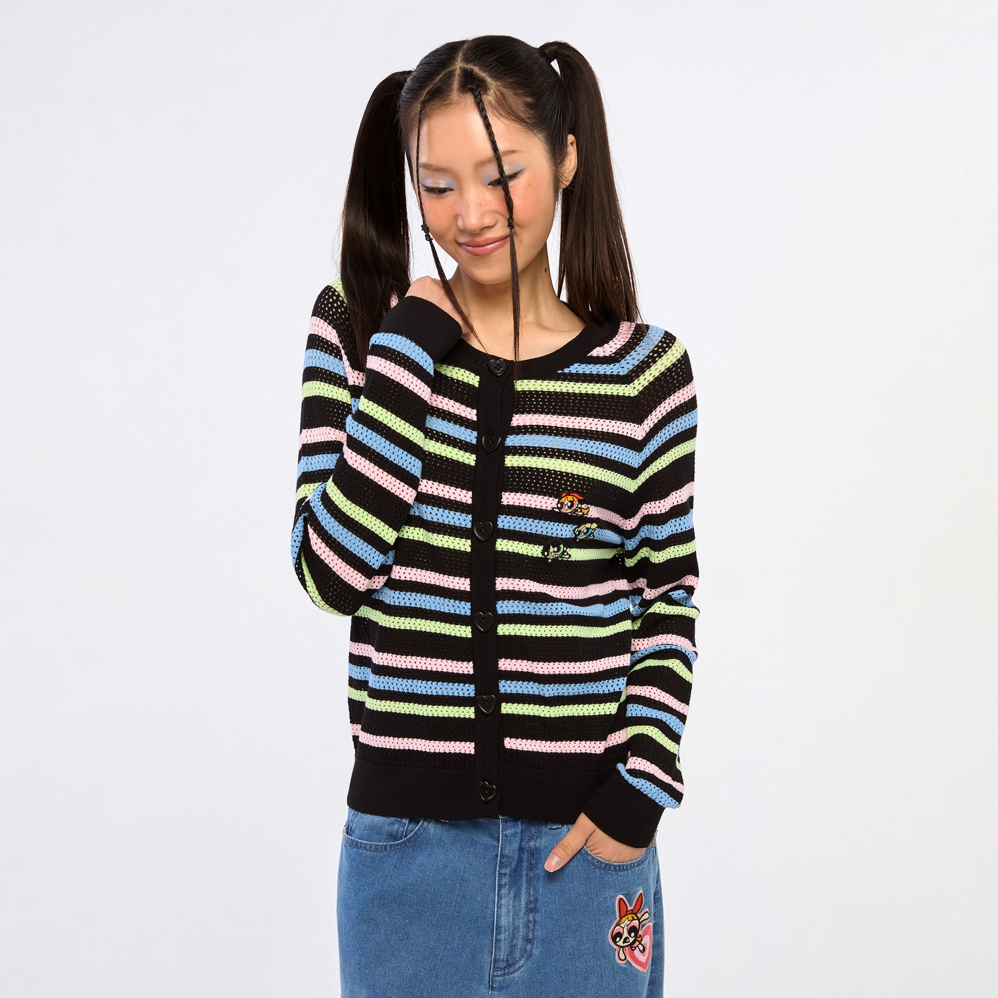 Powerpuff Girl Stripe Knitted Cardigan Multi Color