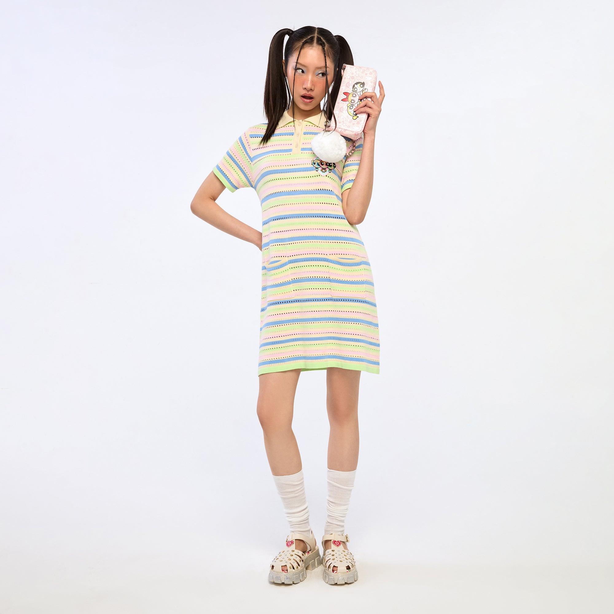 เดรสโปโลสั้นปักลาย Powerpuff Girl Multi Color