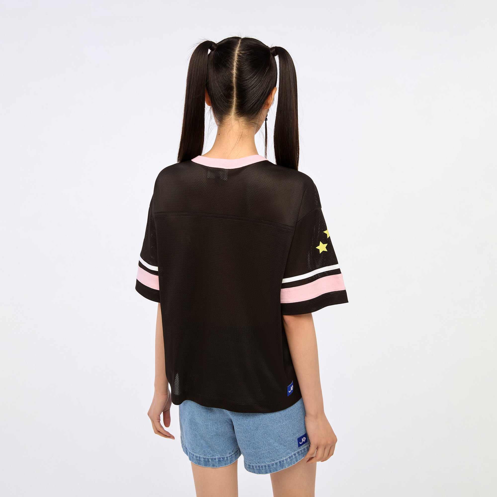 เสื้อยืดแขนสั้นผ้าตาข่ายพิมพ์ลาย Powerpuff Black
