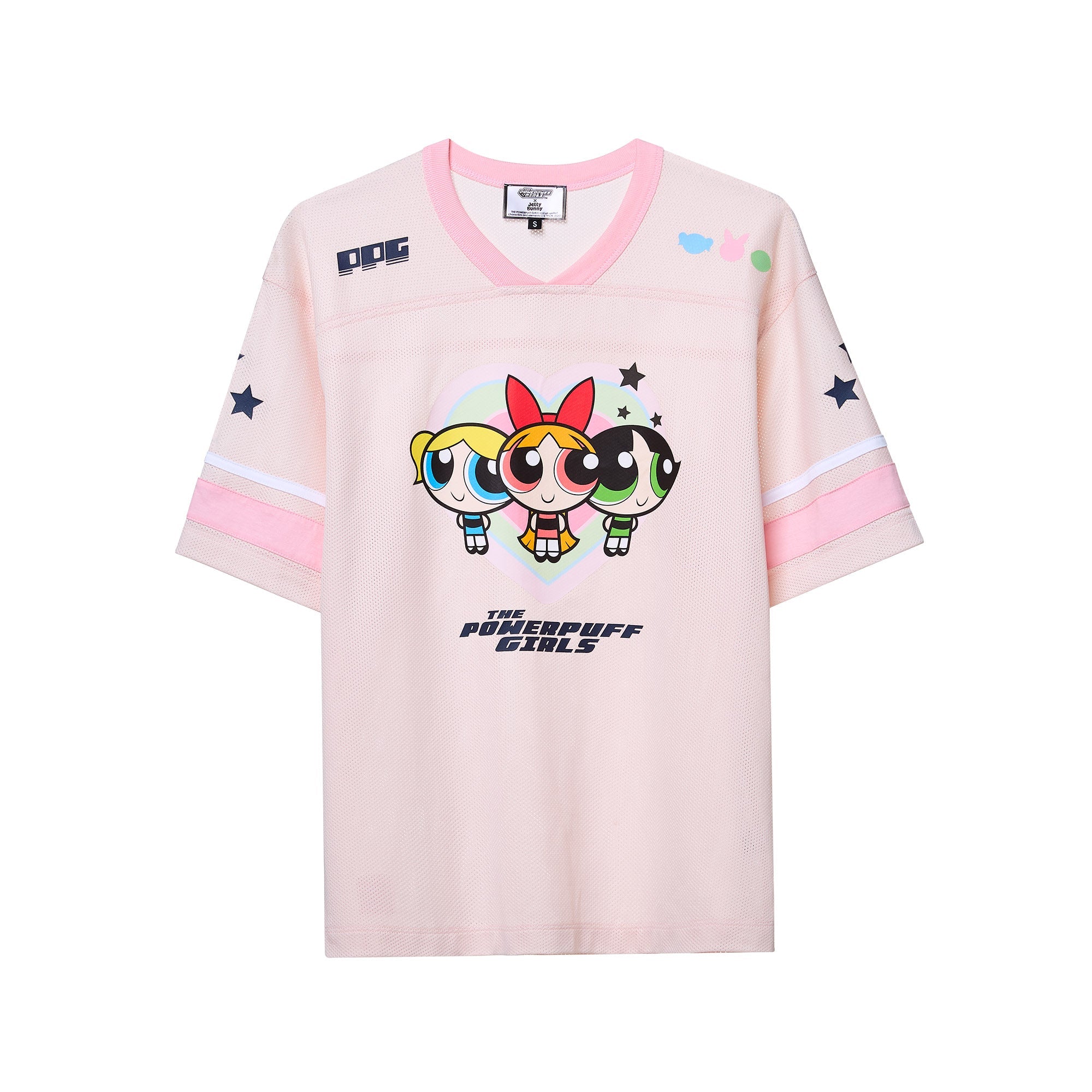 เสื้อยืดแขนสั้นผ้าตาข่ายพิมพ์ลาย Powerpuff Cream