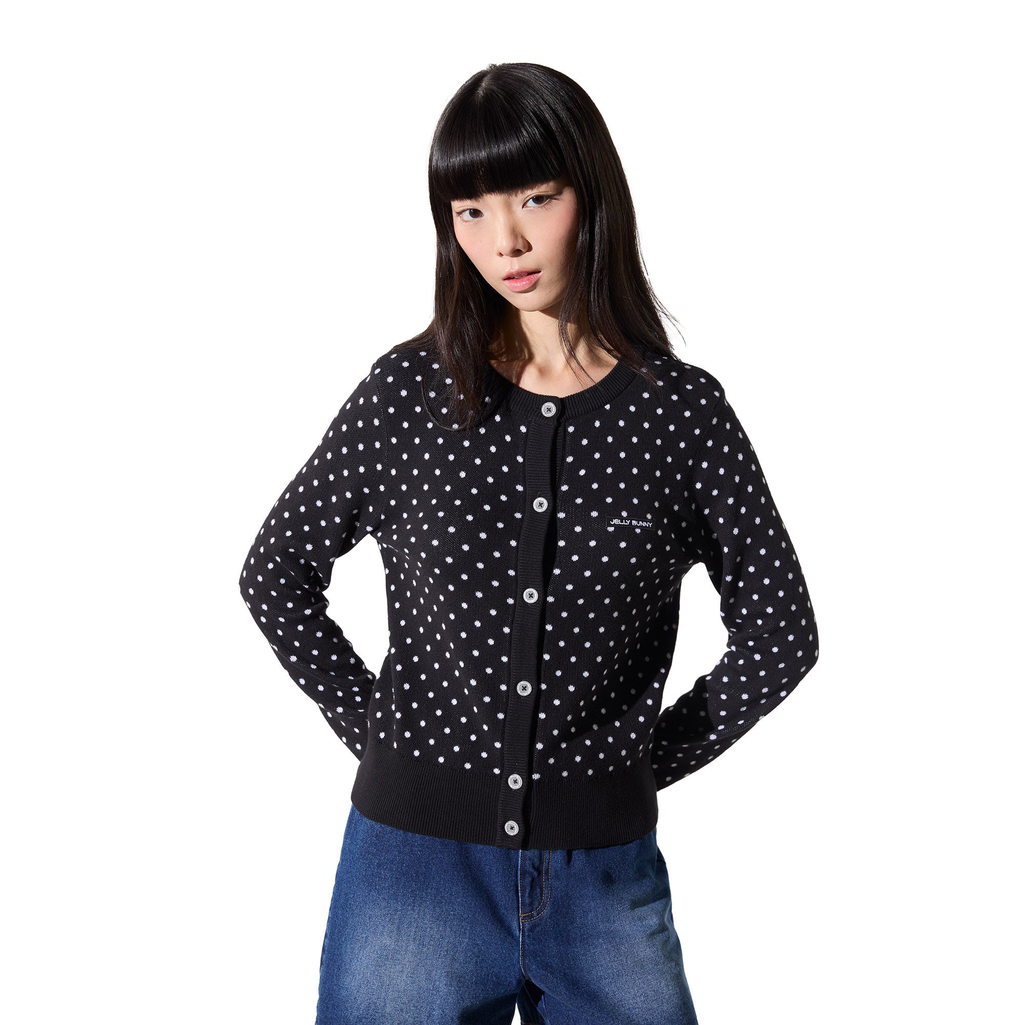 Polkadot Long Sleeve Cardigan Black