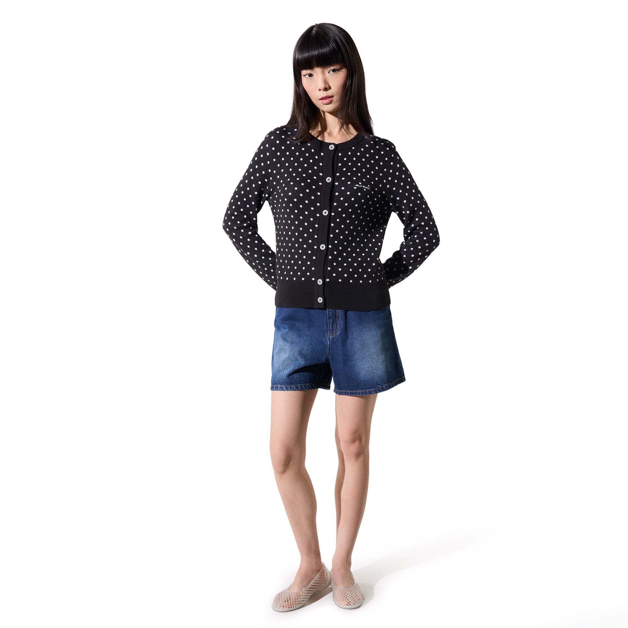 Polkadot Long Sleeve Cardigan Black