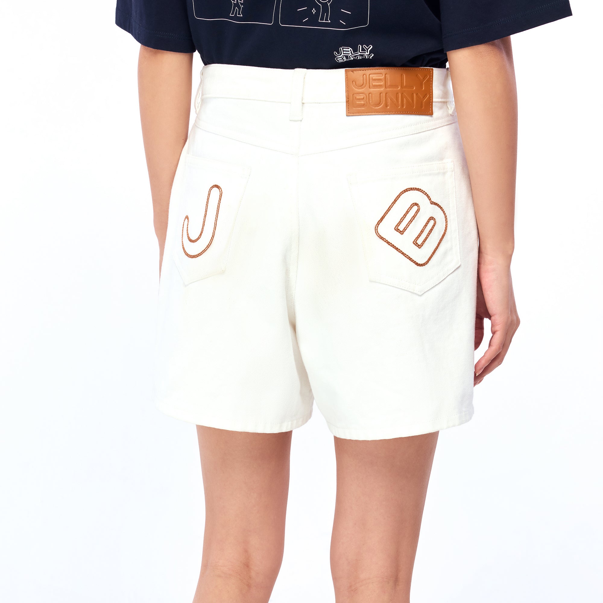 Faded Denim Shorts White