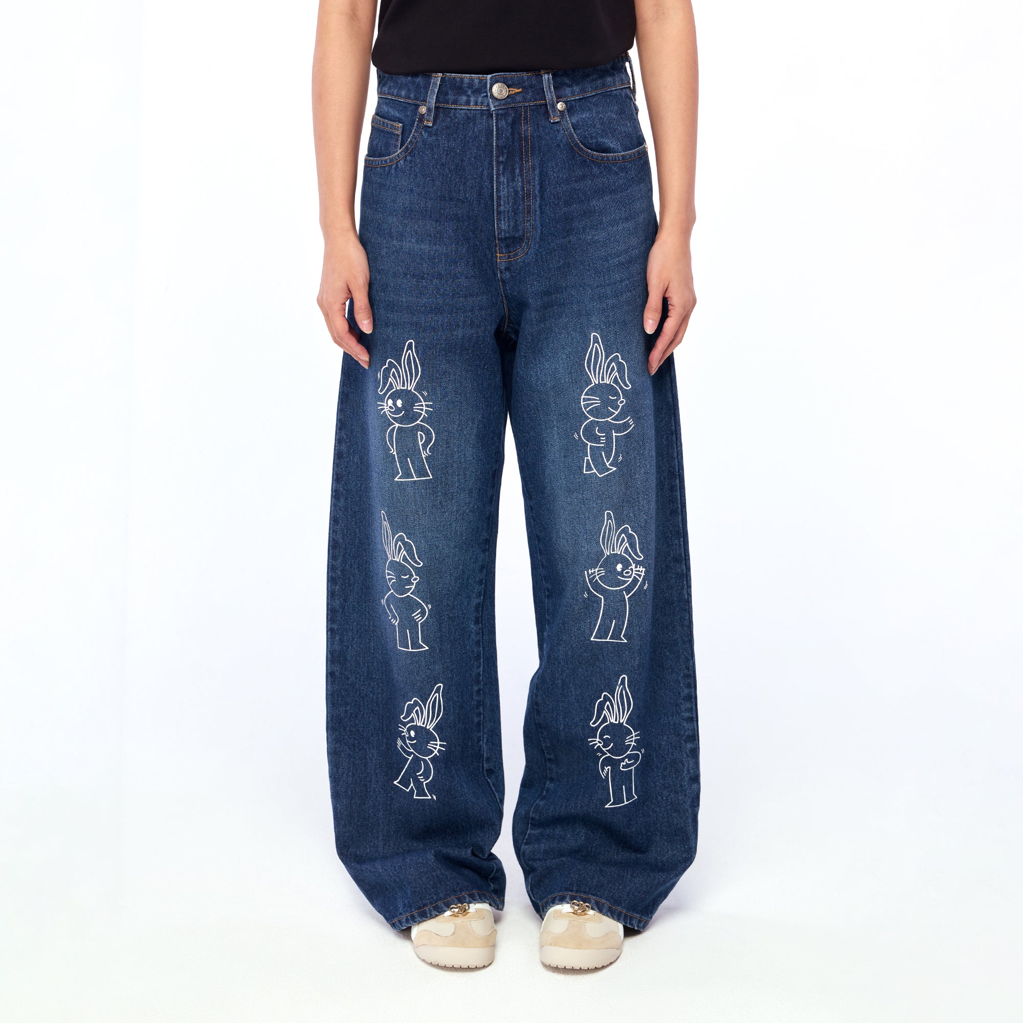 กางเกงเดนิมขายาวสีเฟดพิมพ์ลาย Jerme Navy