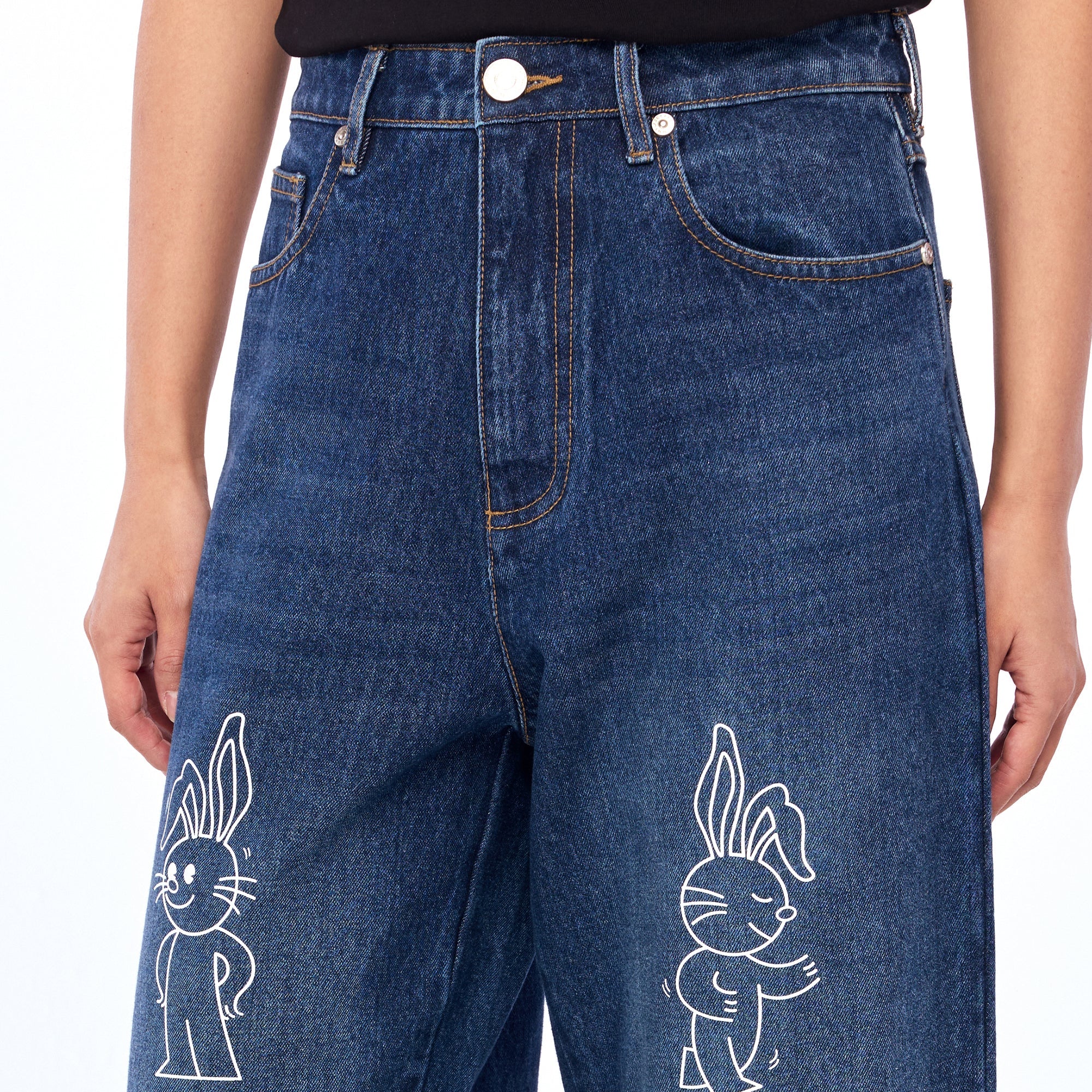 กางเกงเดนิมขายาวสีเฟดพิมพ์ลาย Jerme Navy