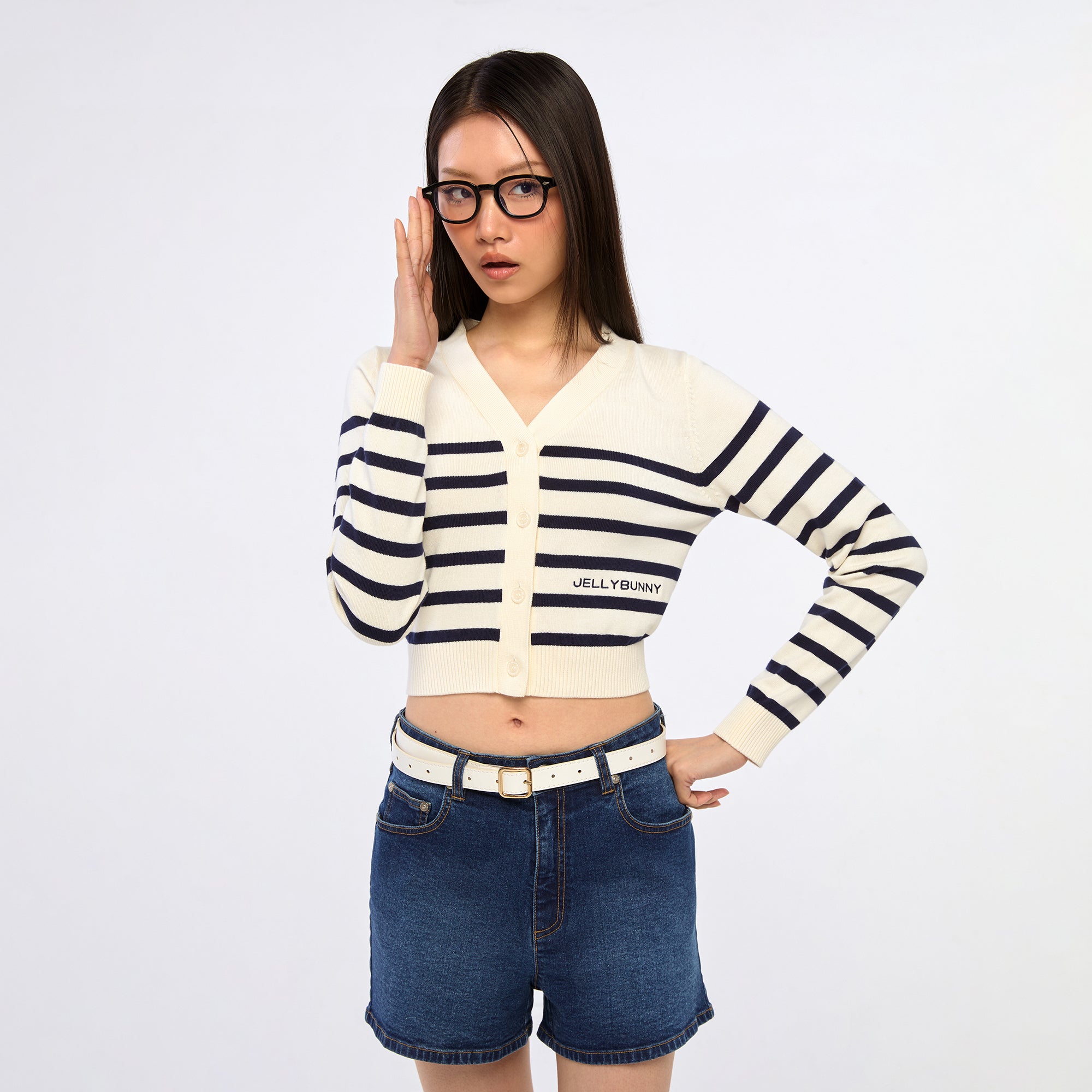 คาร์ดิแกนลายทางปักโลโก้ Navy