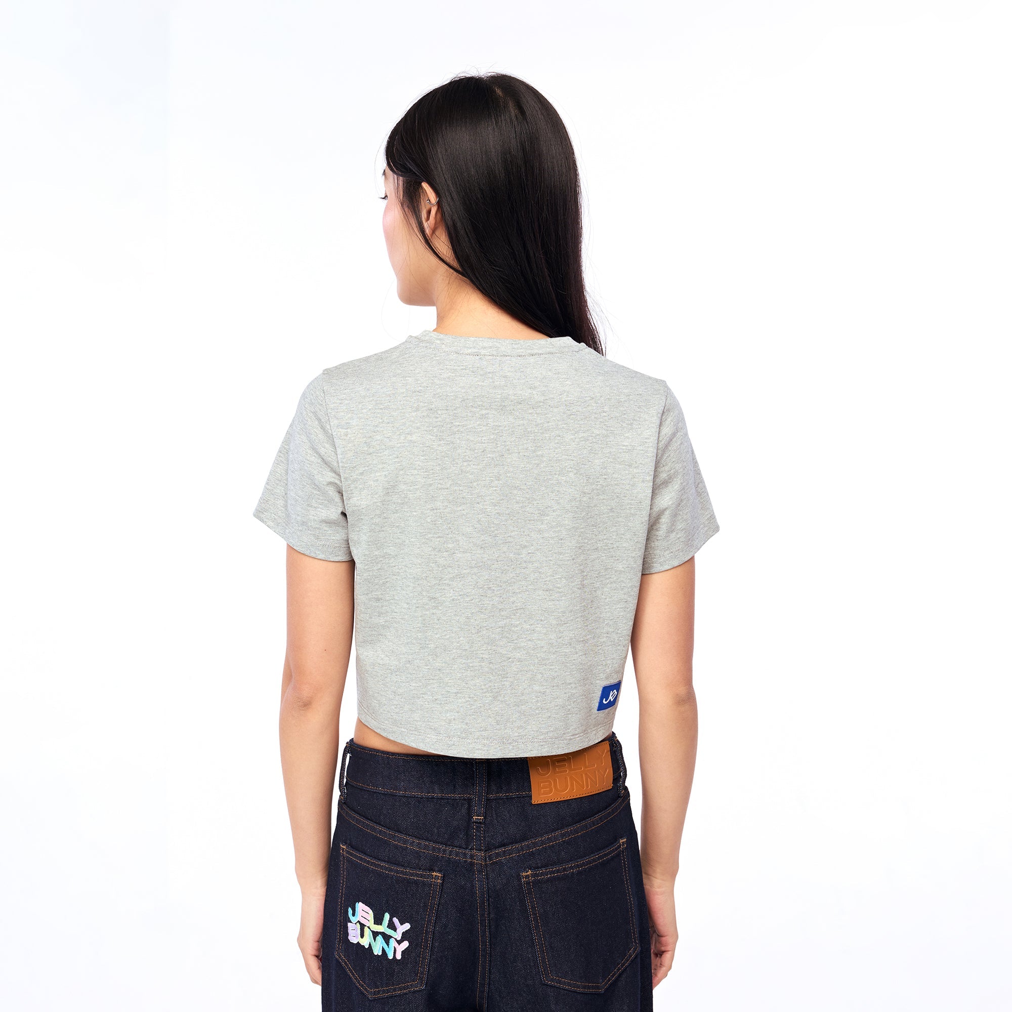 เสื้อยืดทรวงครอปแขนสั้นพิมพ์โลโก้ Grey