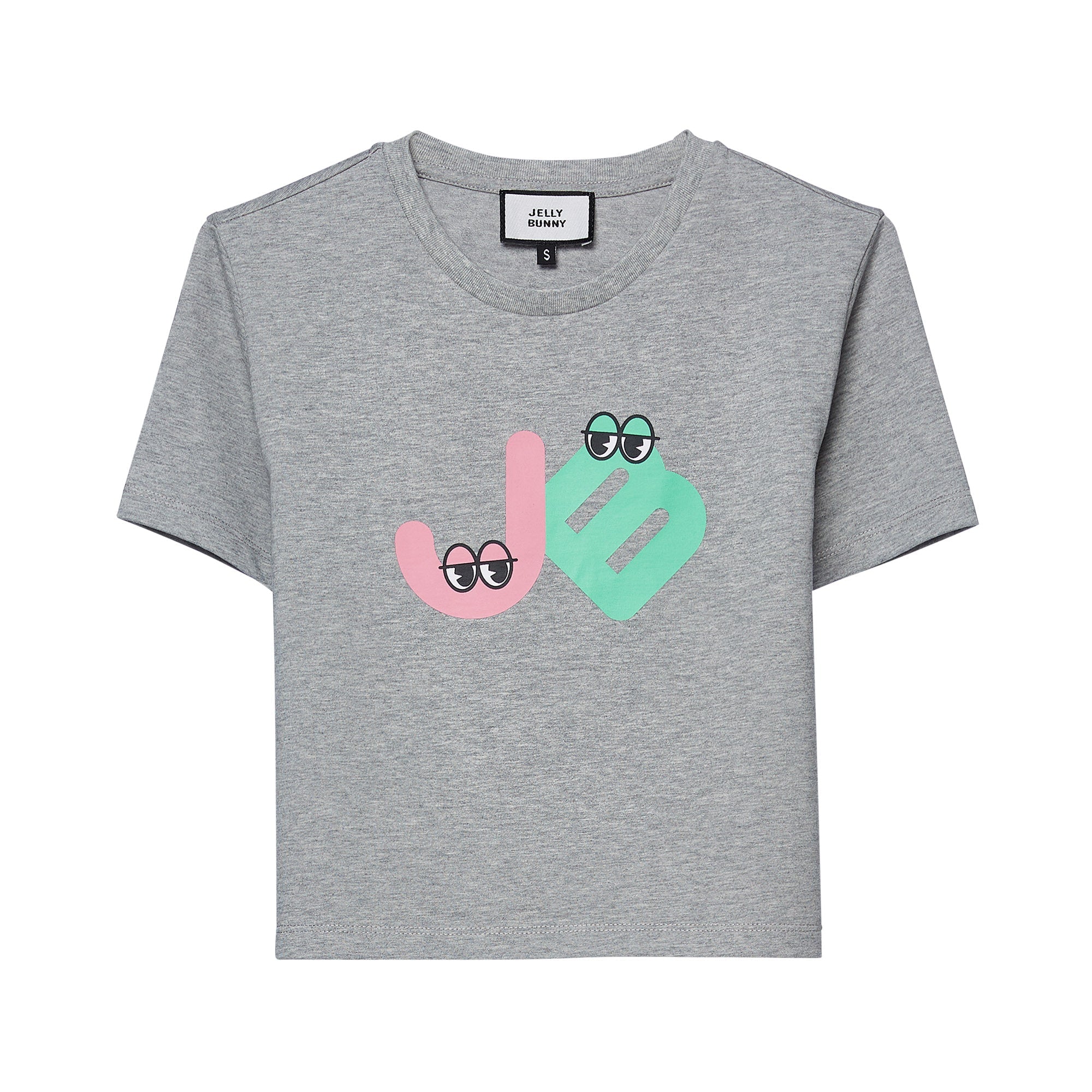 เสื้อยืดทรวงครอปแขนสั้นพิมพ์โลโก้ Grey