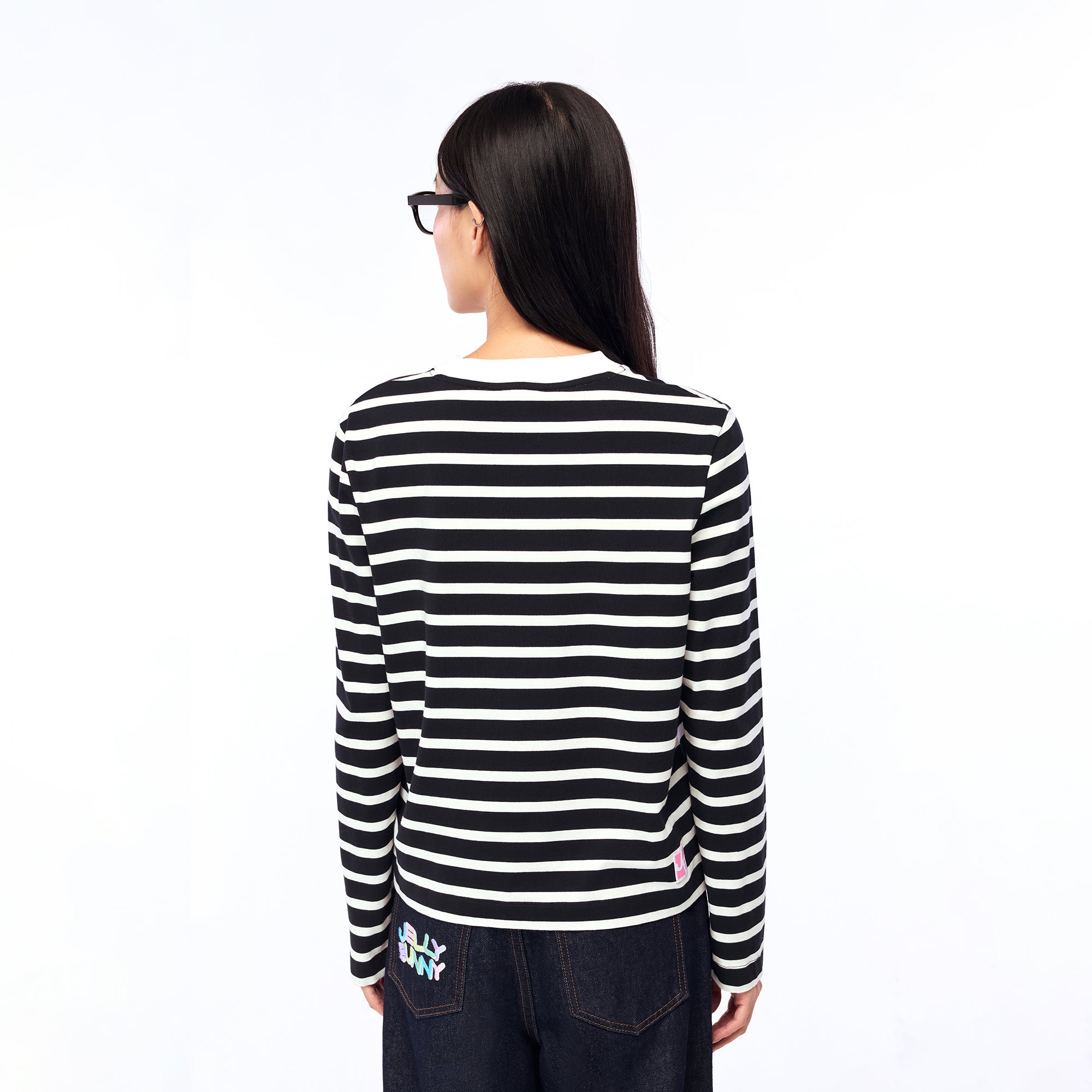 เสื้อแขนยาวลายทางปักโลโก้ Black