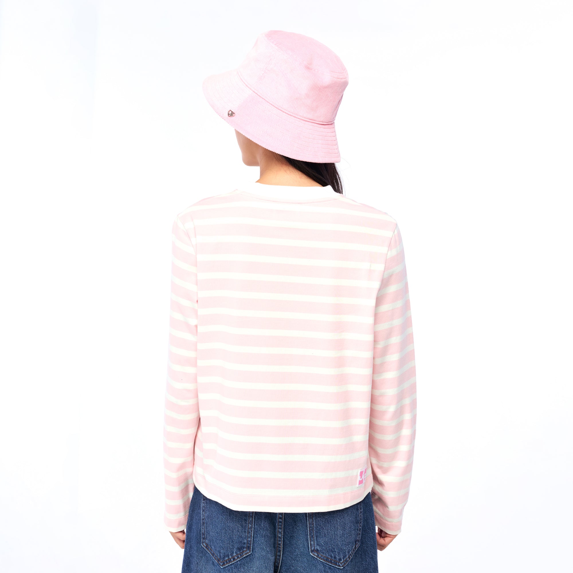 เสื้อแขนยาวลายทางปักโลโก้ Pink