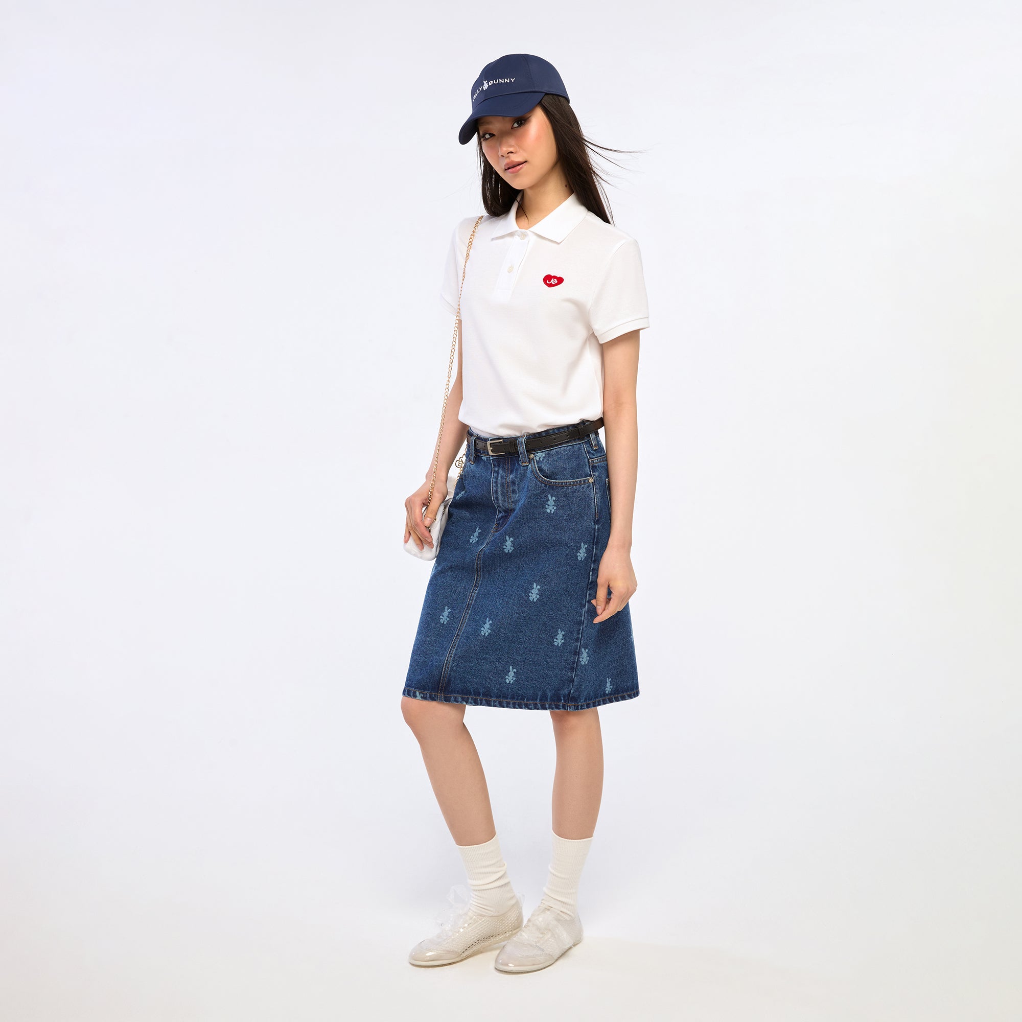 Heart Logo Embroidery Polo Top White